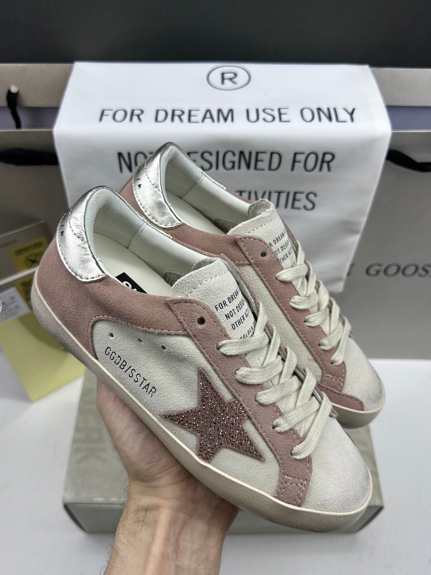 Golden Goose Super-Star 'Pink Crystal Star/Silver Heel Tab'