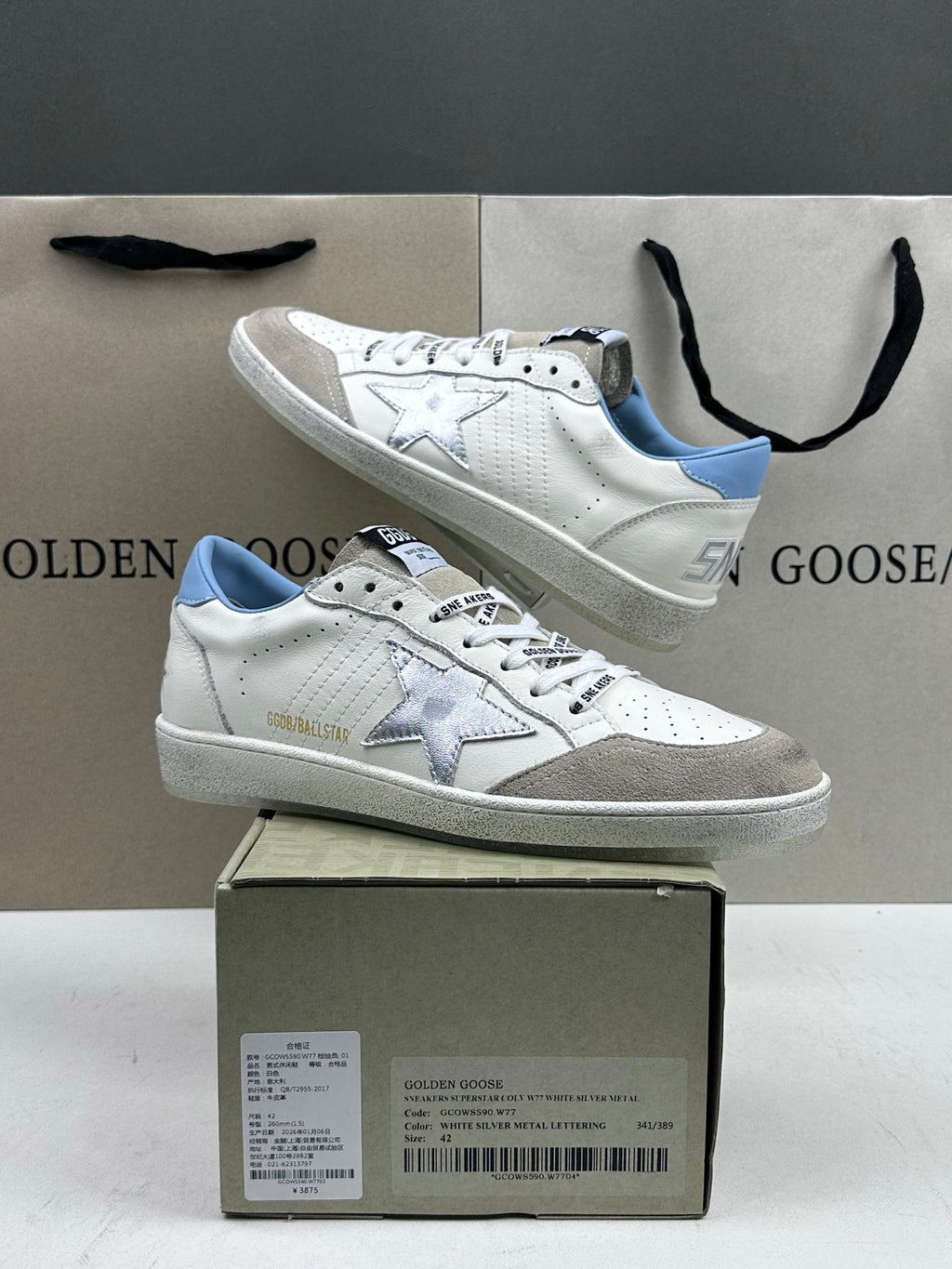Golden Goose Ball-Star 'Silver Star/Light Blue Heel Tab'