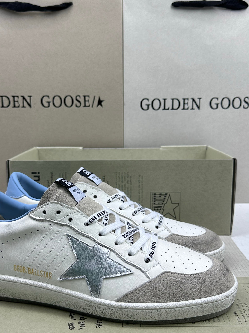 Golden Goose Ball-Star 'Silver Star/Light Blue Heel Tab'