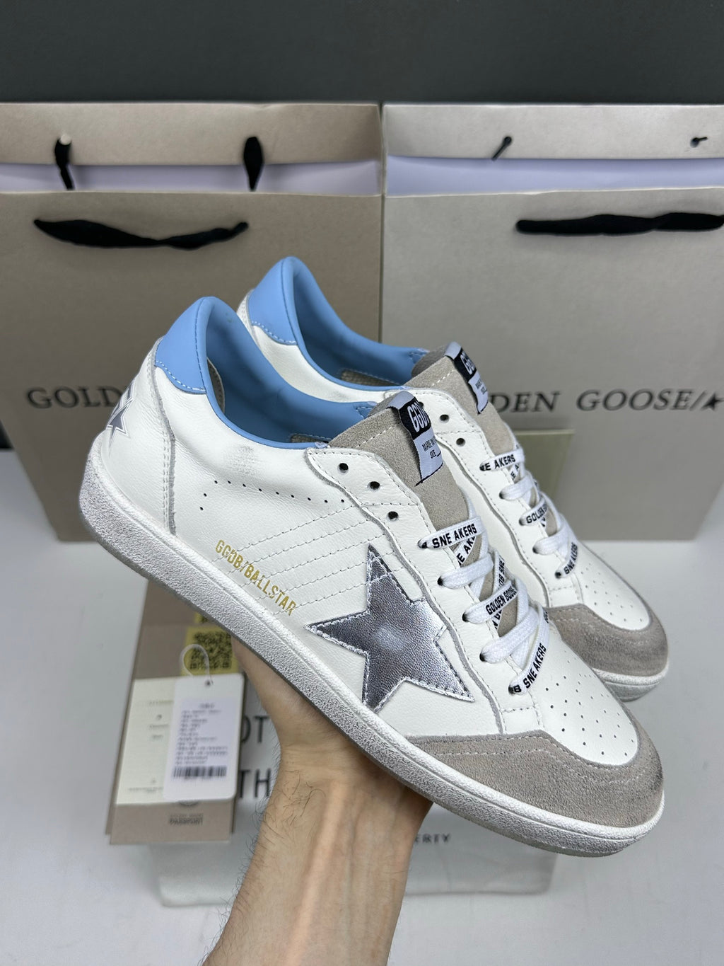 Golden Goose Ball-Star 'Silver Star/Light Blue Heel Tab'