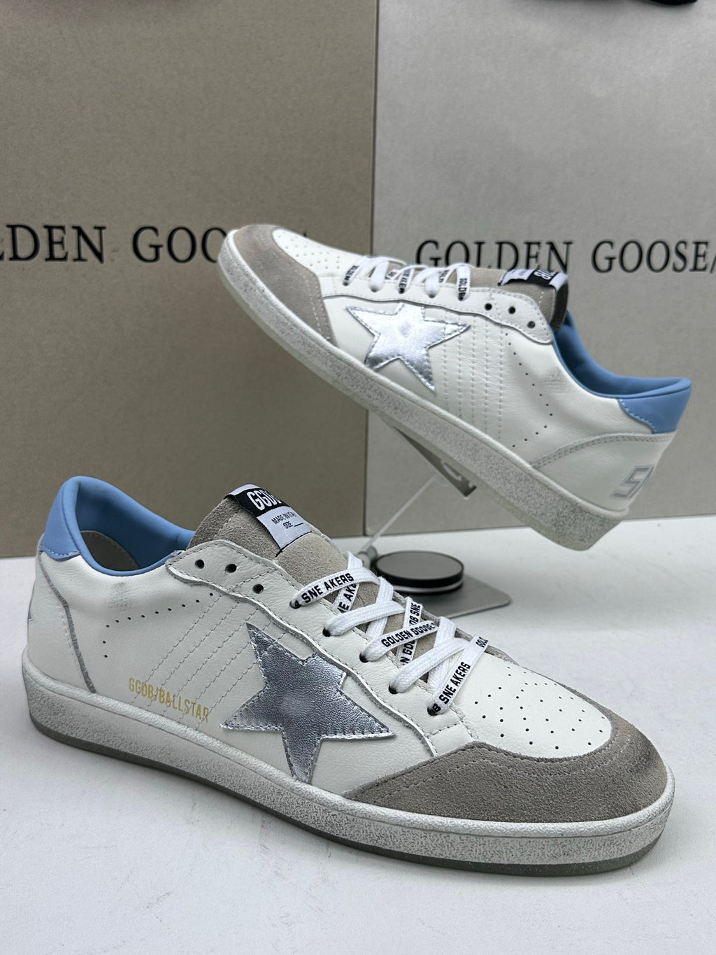 Golden Goose Ball-Star 'Silver Star/Light Blue Heel Tab'