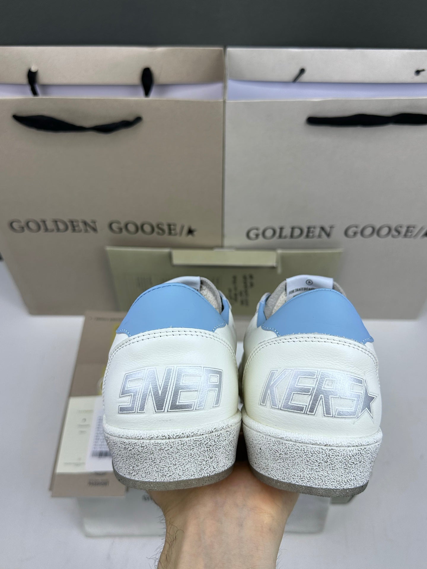 Golden Goose Ball-Star 'Silver Star/Light Blue Heel Tab'