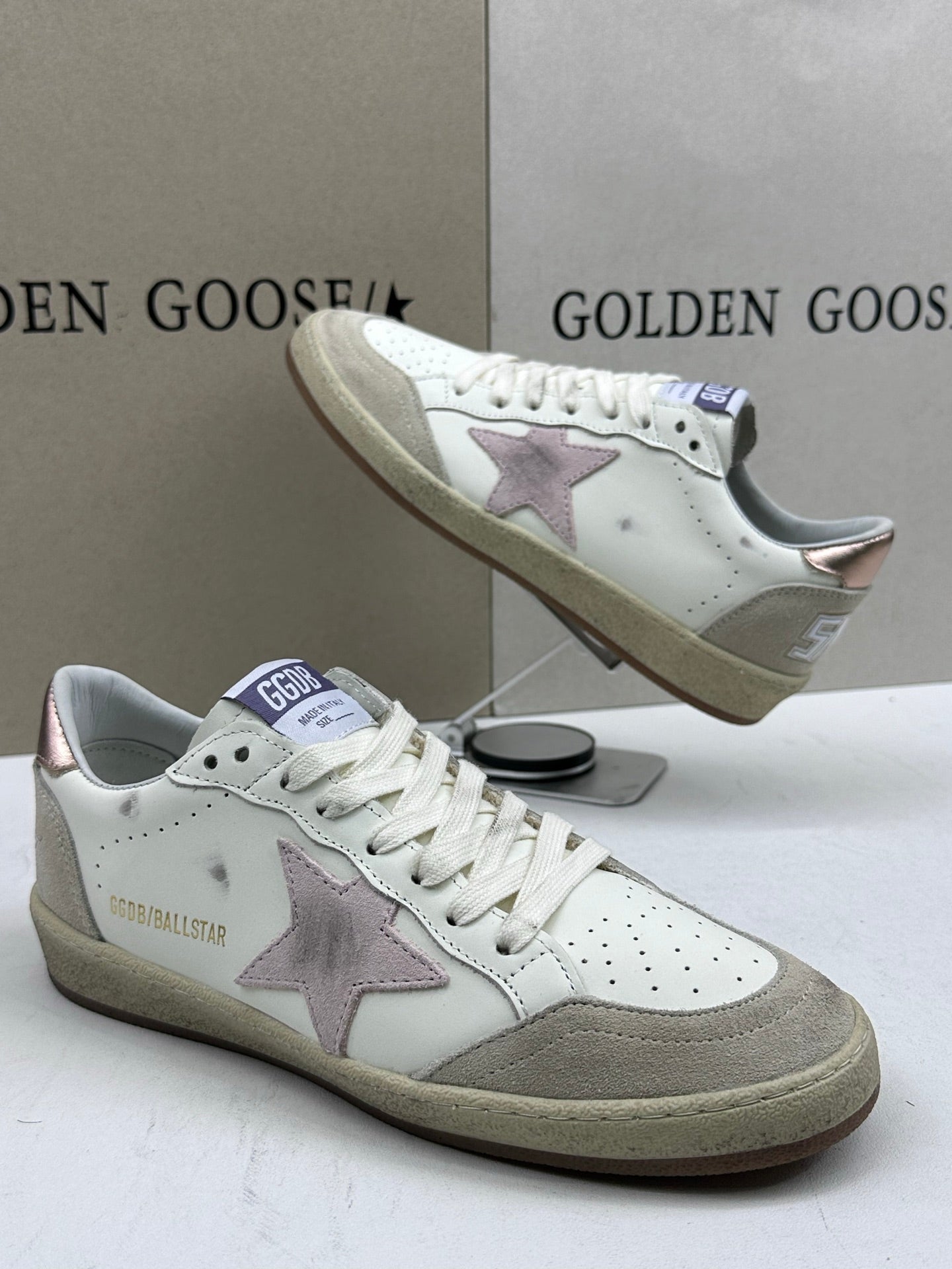 Golden Goose Ball-Star 'Pink Suede Star/Rose Gold Heel Tab'