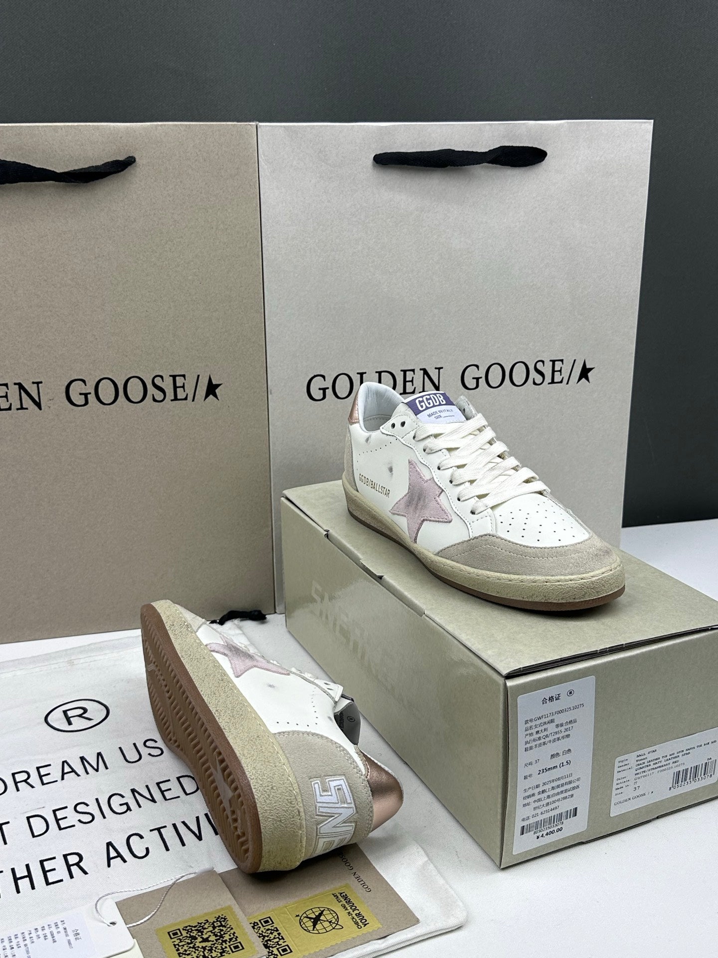 Golden Goose Ball-Star 'Pink Suede Star/Rose Gold Heel Tab'