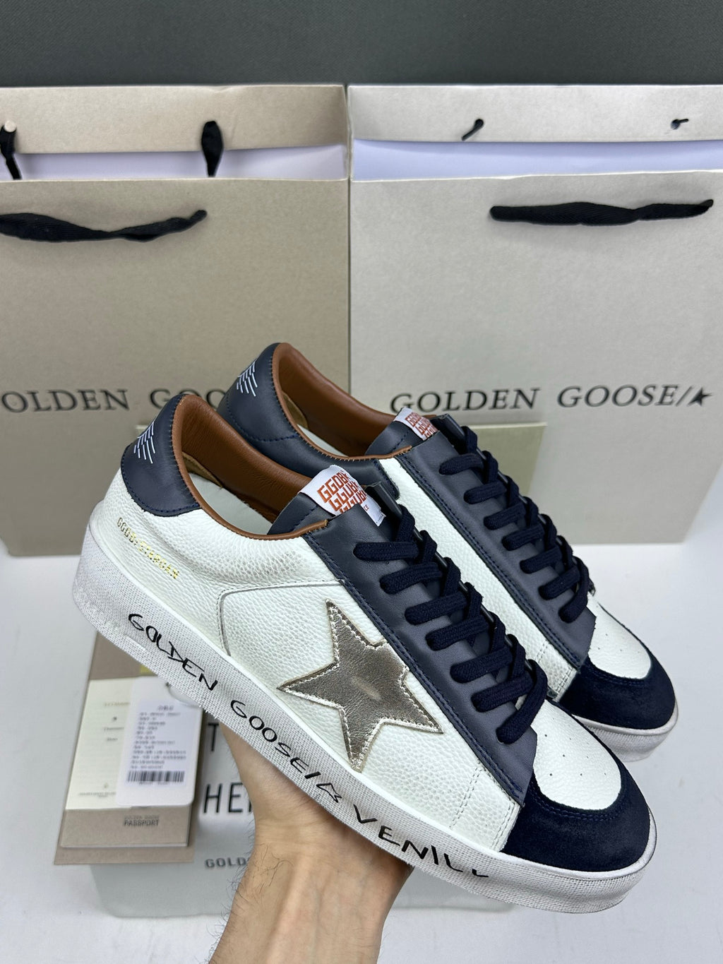 Golden Goose Stardan 'Metallic Leather Star/Blue Nappa Heel Tab'
