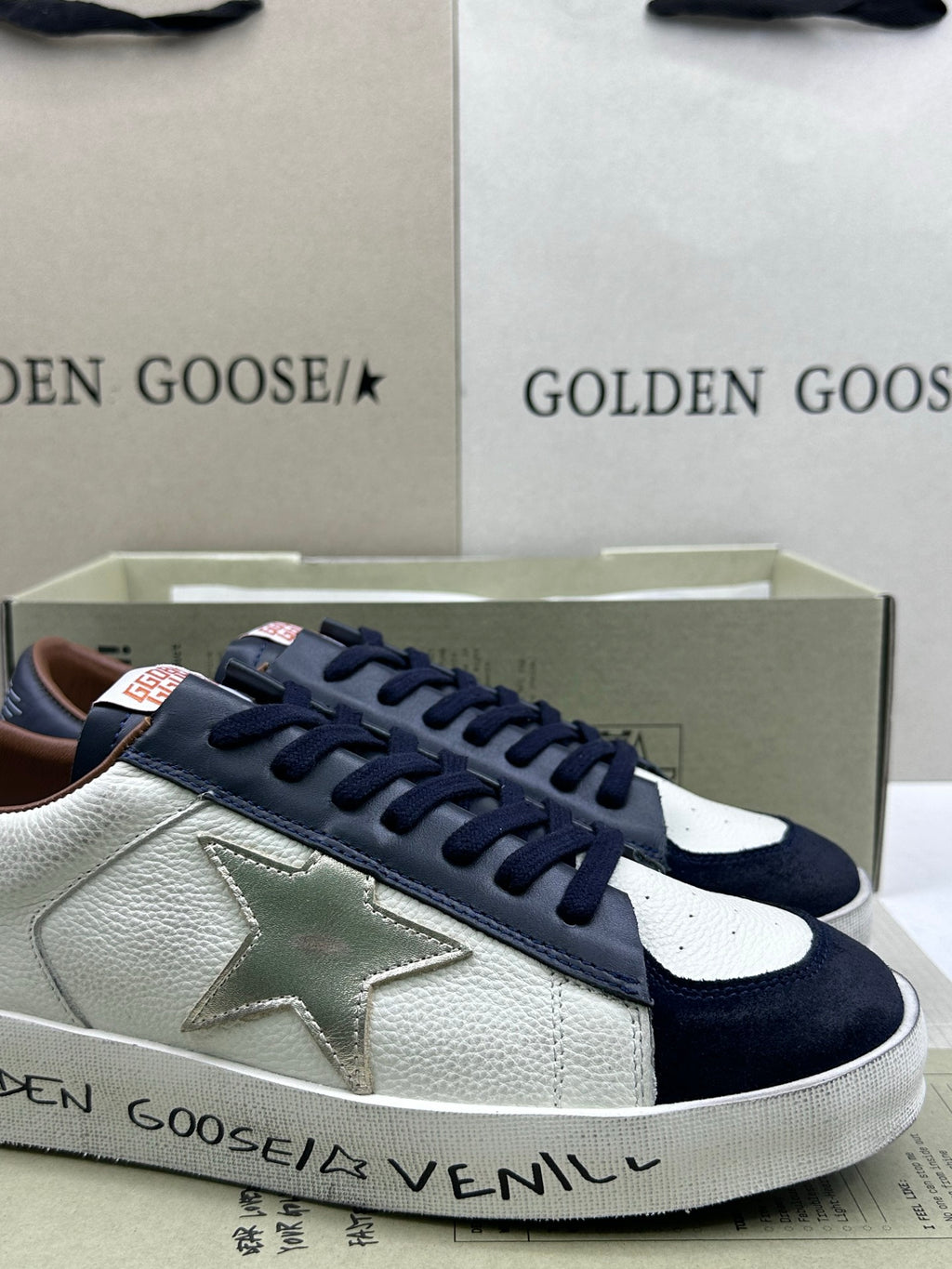 Golden Goose Stardan 'Metallic Leather Star/Blue Nappa Heel Tab'