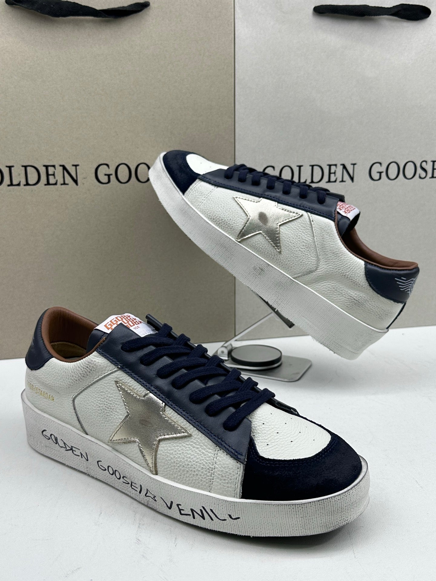 Golden Goose Stardan 'Metallic Leather Star/Blue Nappa Heel Tab'