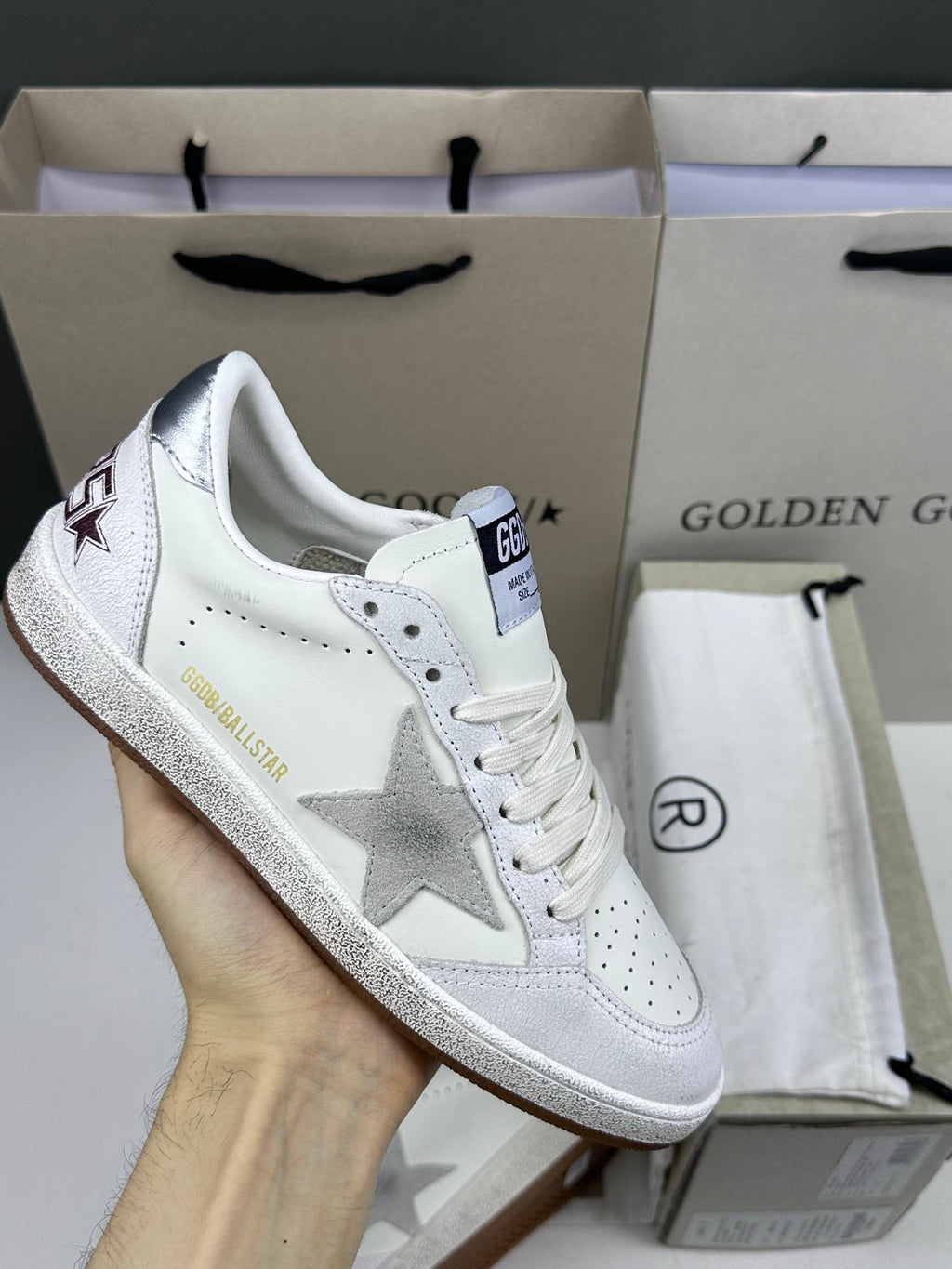 Golden Goose Ball-Star 'Grey Suede Star/Silver Heel Tab'