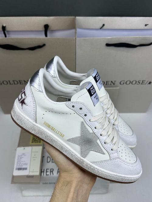 Golden Goose Ball-Star 'Grey Suede Star/Silver Heel Tab'