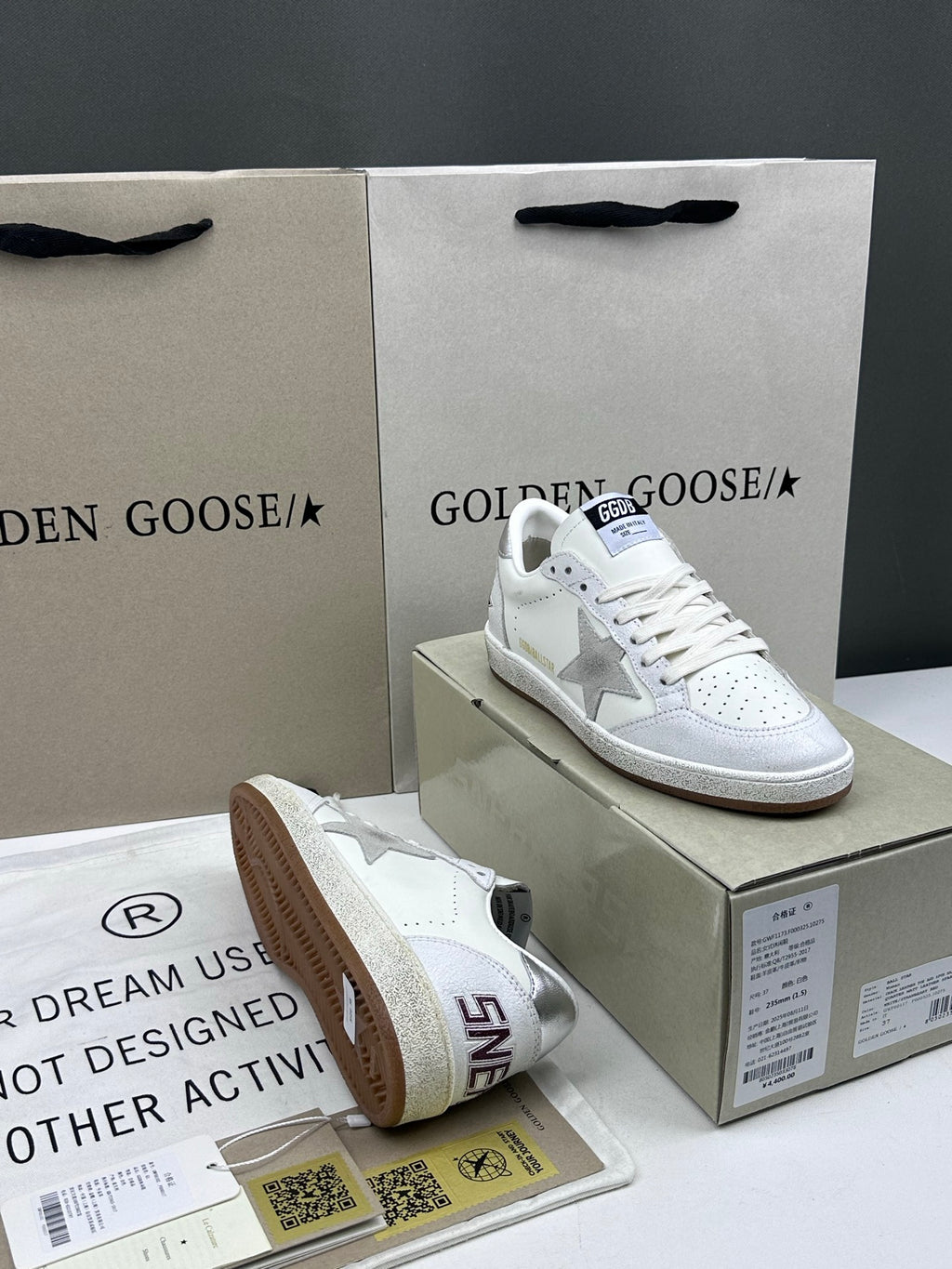 Golden Goose Ball-Star 'Grey Suede Star/Silver Heel Tab'