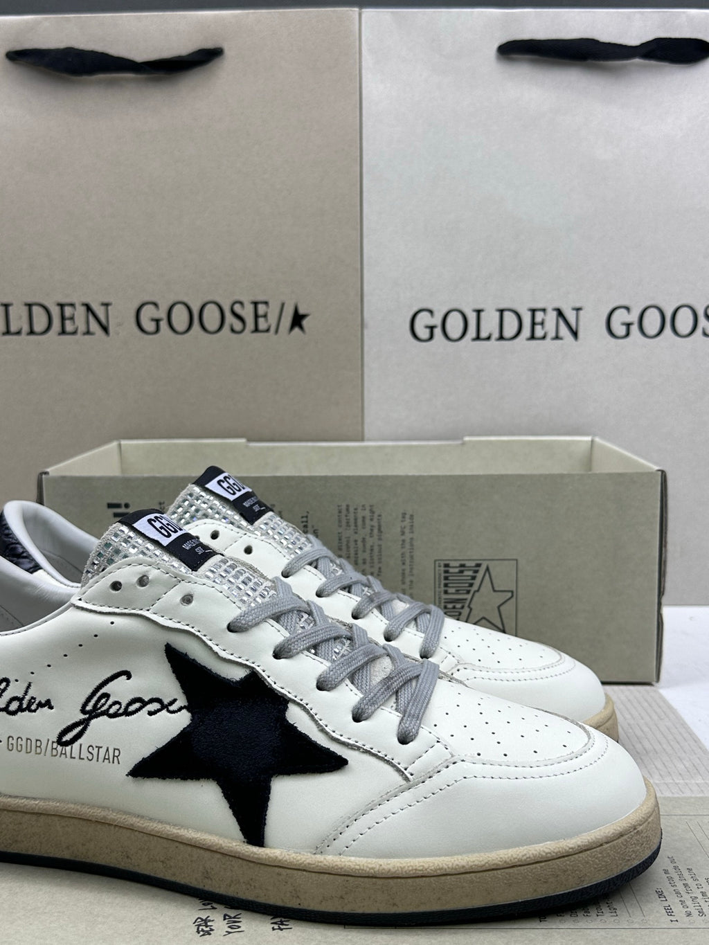 Golden Goose Ball-Star 'Black Suede Star/Black Crocodile Leather Heel Tab'