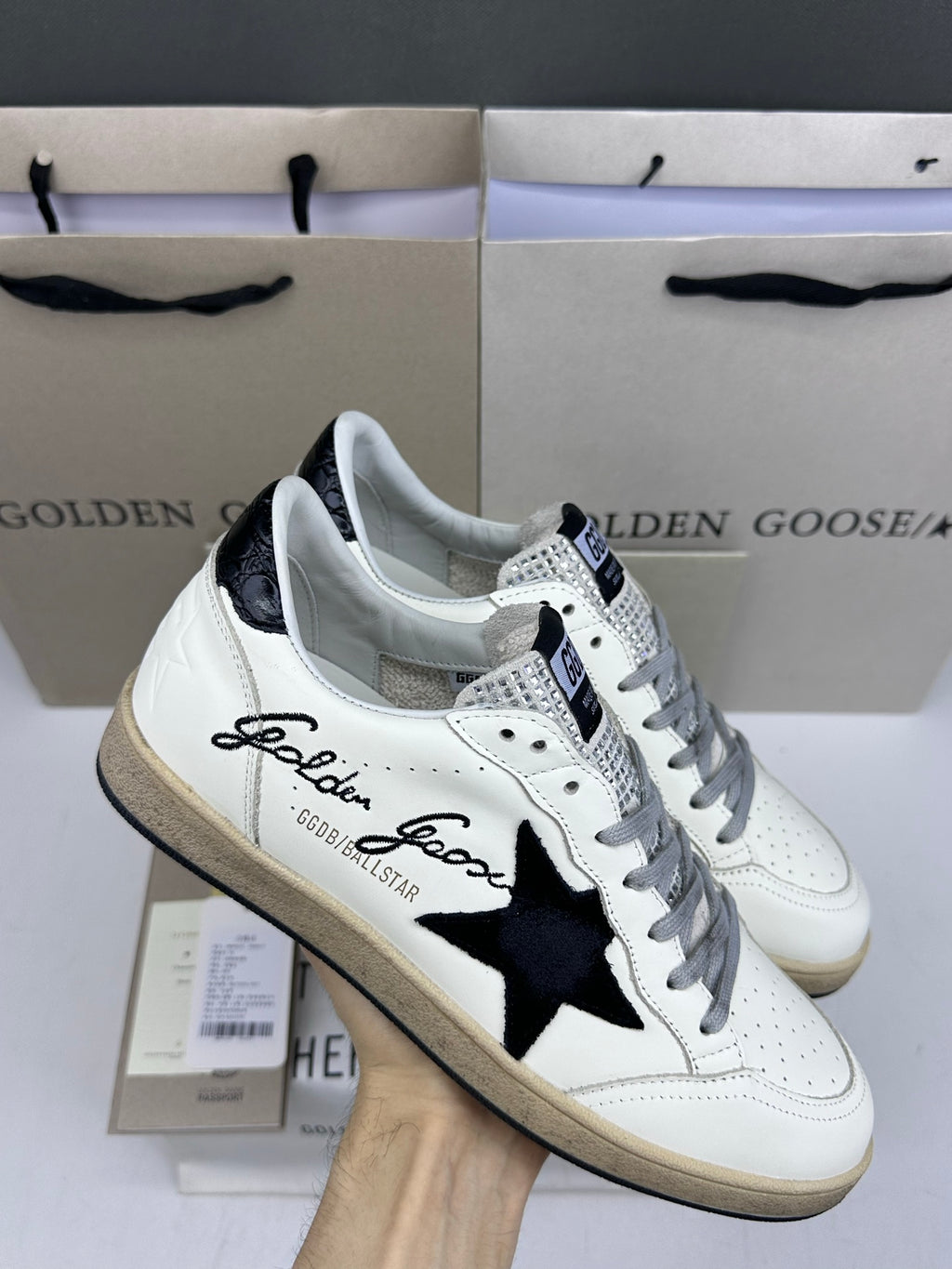 Golden Goose Ball-Star 'Black Suede Star/Black Crocodile Leather Heel Tab'