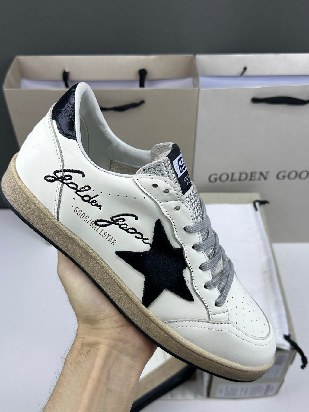 Golden Goose Ball-Star 'Black Suede Star/Black Crocodile Leather Heel Tab'
