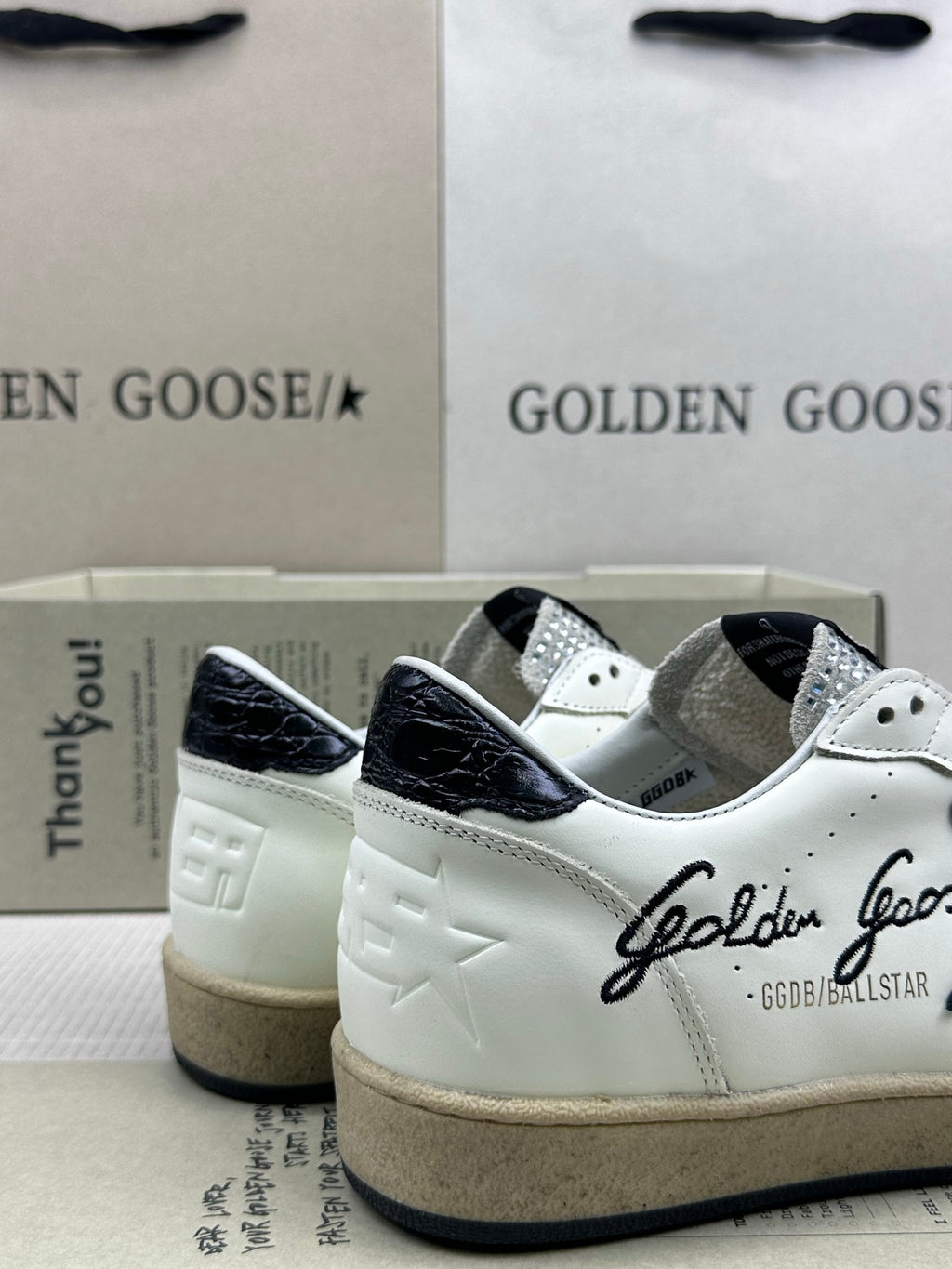 Golden Goose Ball-Star 'Black Suede Star/Black Crocodile Leather Heel Tab'