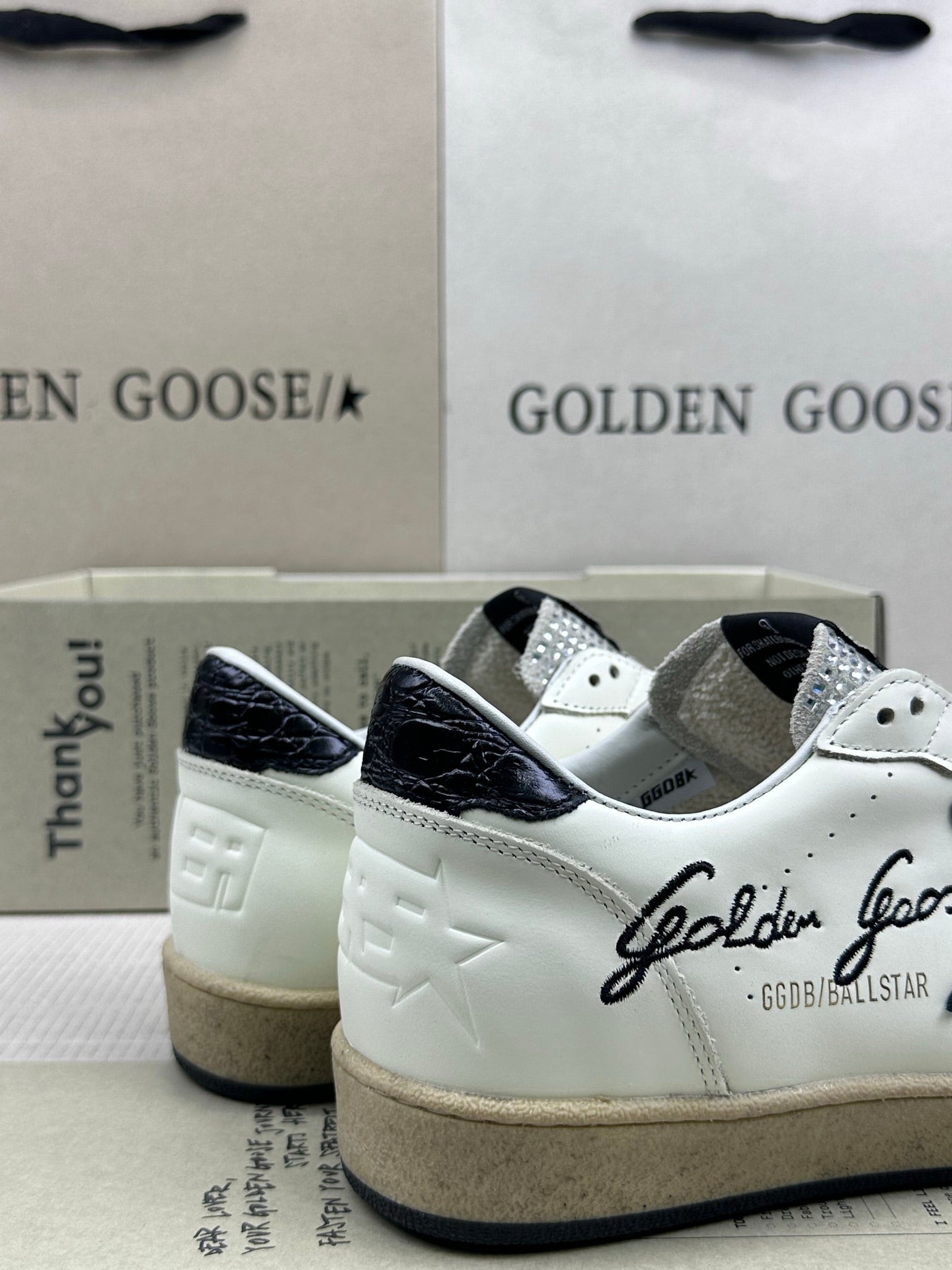 Golden Goose Ball-Star 'Black Suede Star/Black Crocodile Leather Heel Tab'