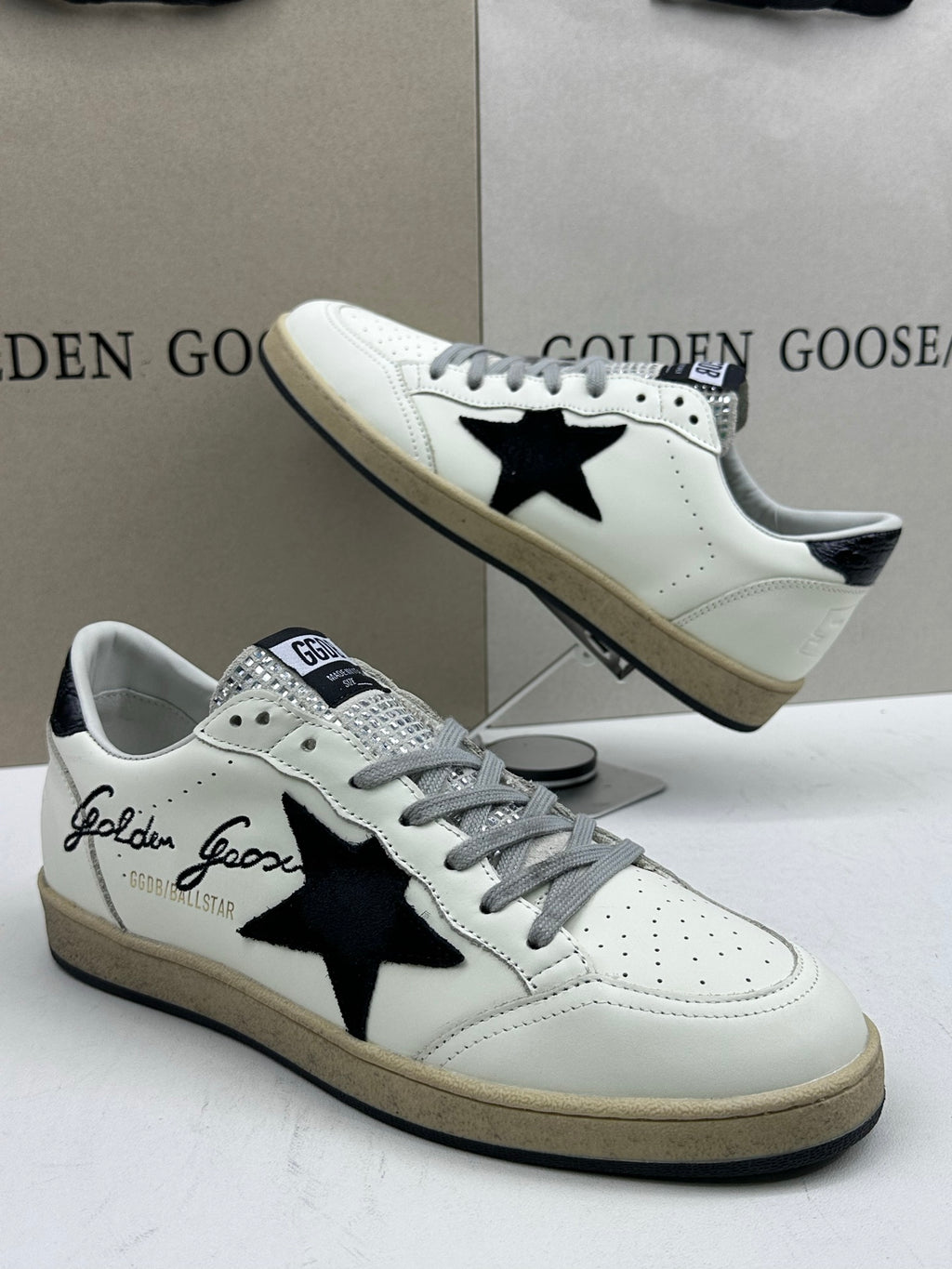 Golden Goose Ball-Star 'Black Suede Star/Black Crocodile Leather Heel Tab'