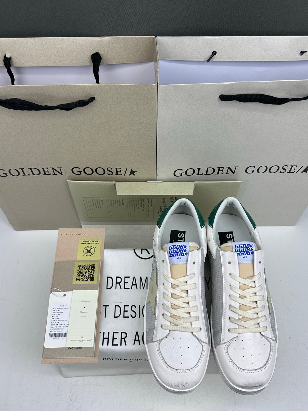 Golden Goose Stardan 'Beige Star/Green Leather Heel Tab'