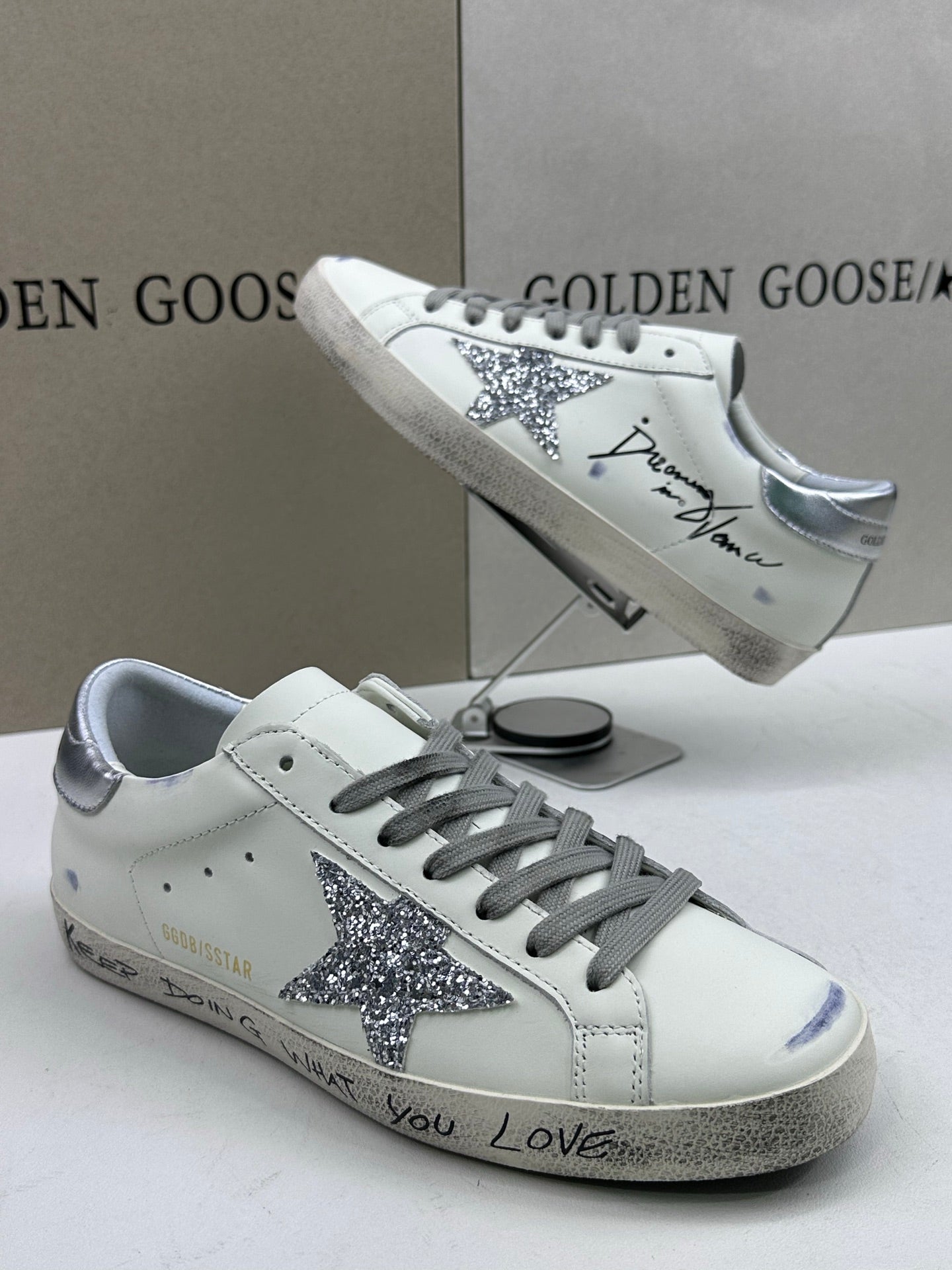 Golden Goose Super-Star 'Silver Glitter Star/Silver Heel Tab'