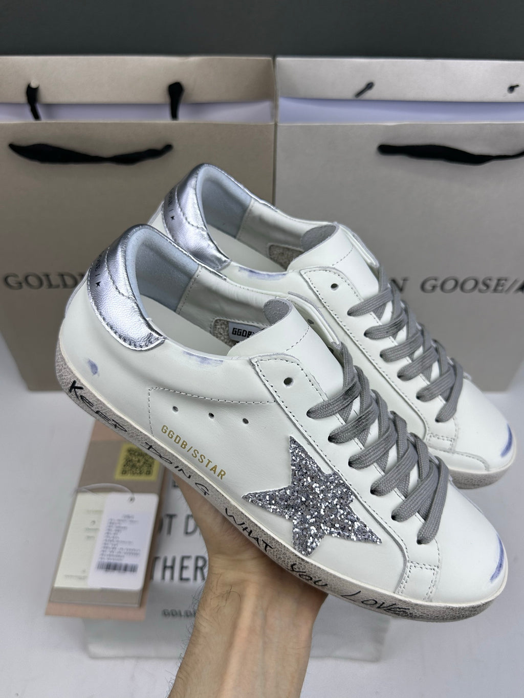 Golden Goose Super-Star 'Silver Glitter Star/Silver Heel Tab'