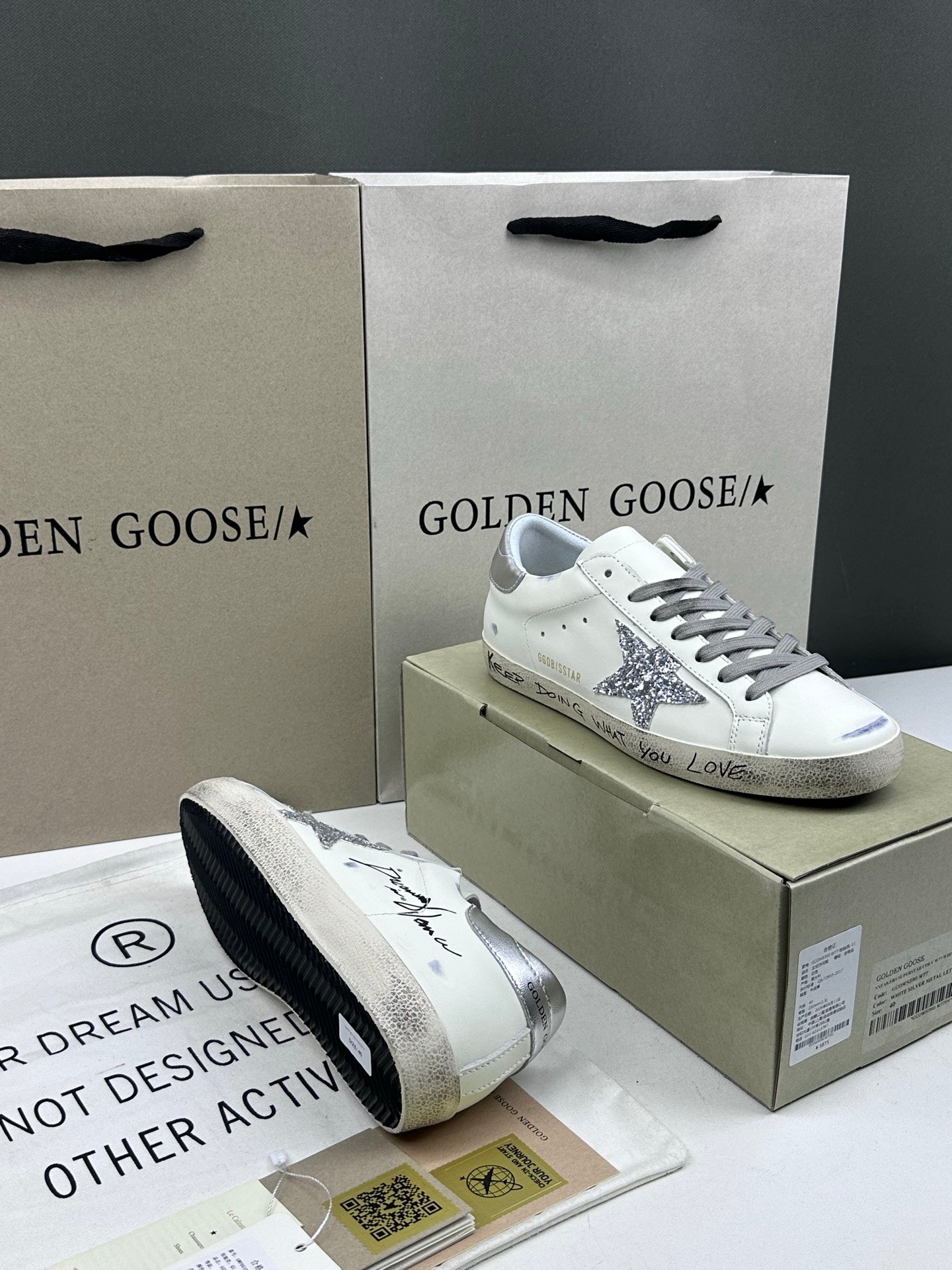 Golden Goose Super-Star 'Silver Glitter Star/Silver Heel Tab'