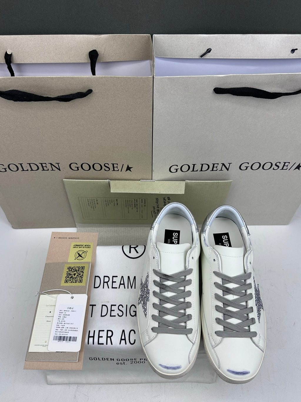 Golden Goose Super-Star 'Silver Glitter Star/Silver Heel Tab'