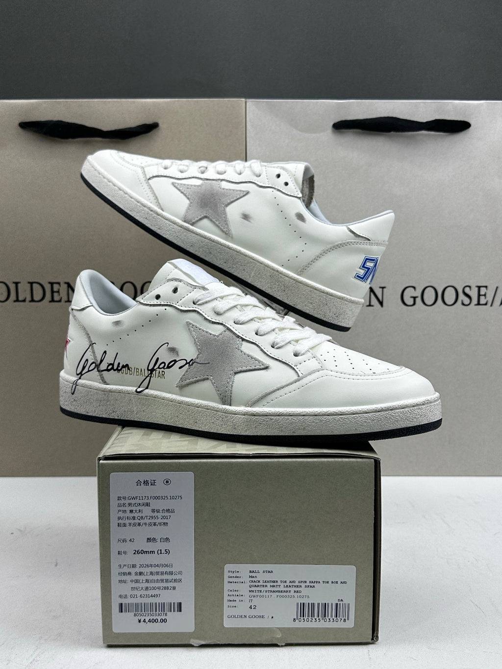 Golden Goose Ball-Star 'GG Signature Suede Grey Star/White Heel Tab'