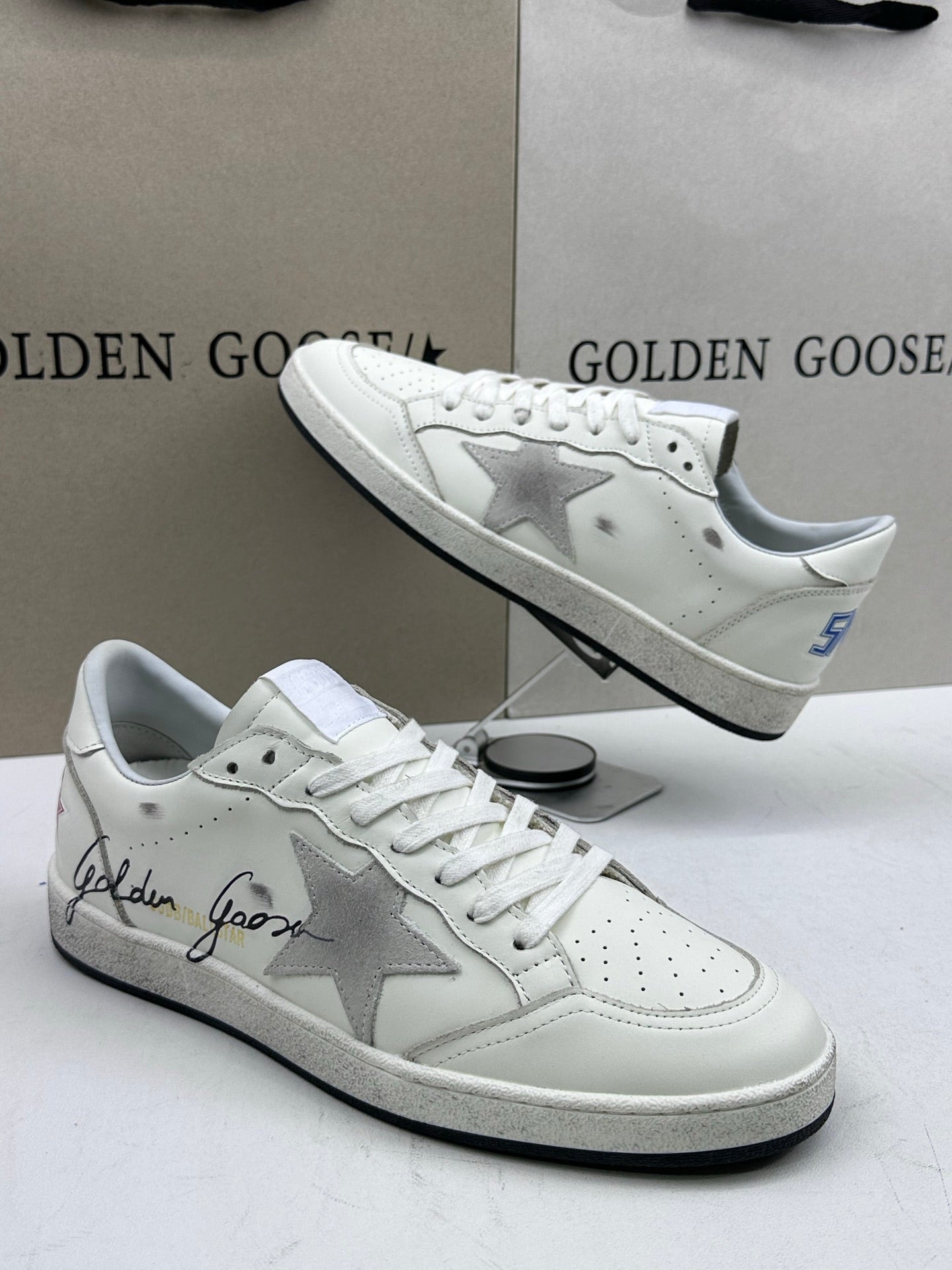 Golden Goose Ball-Star 'GG Signature Suede Grey Star/White Heel Tab'
