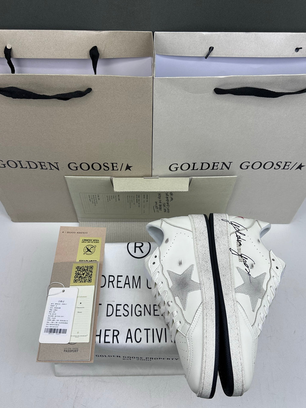 Golden Goose Ball-Star 'GG Signature Suede Grey Star/White Heel Tab'