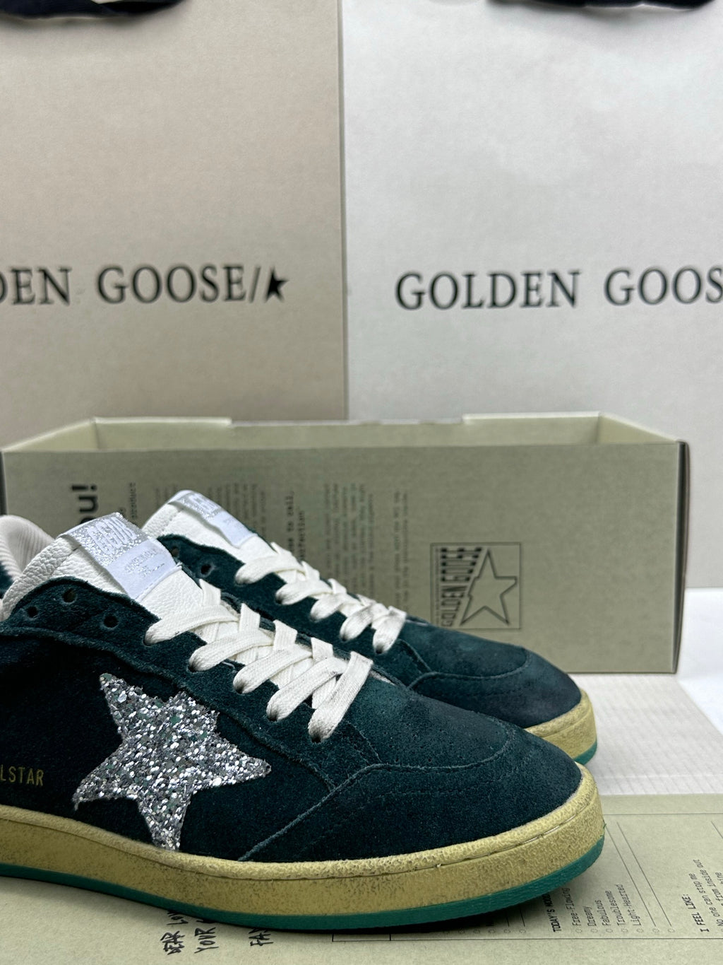 Golden Goose Ball-Star 'Dark Green Suede Silver Glitter Star/Dark Green Heel Tab'