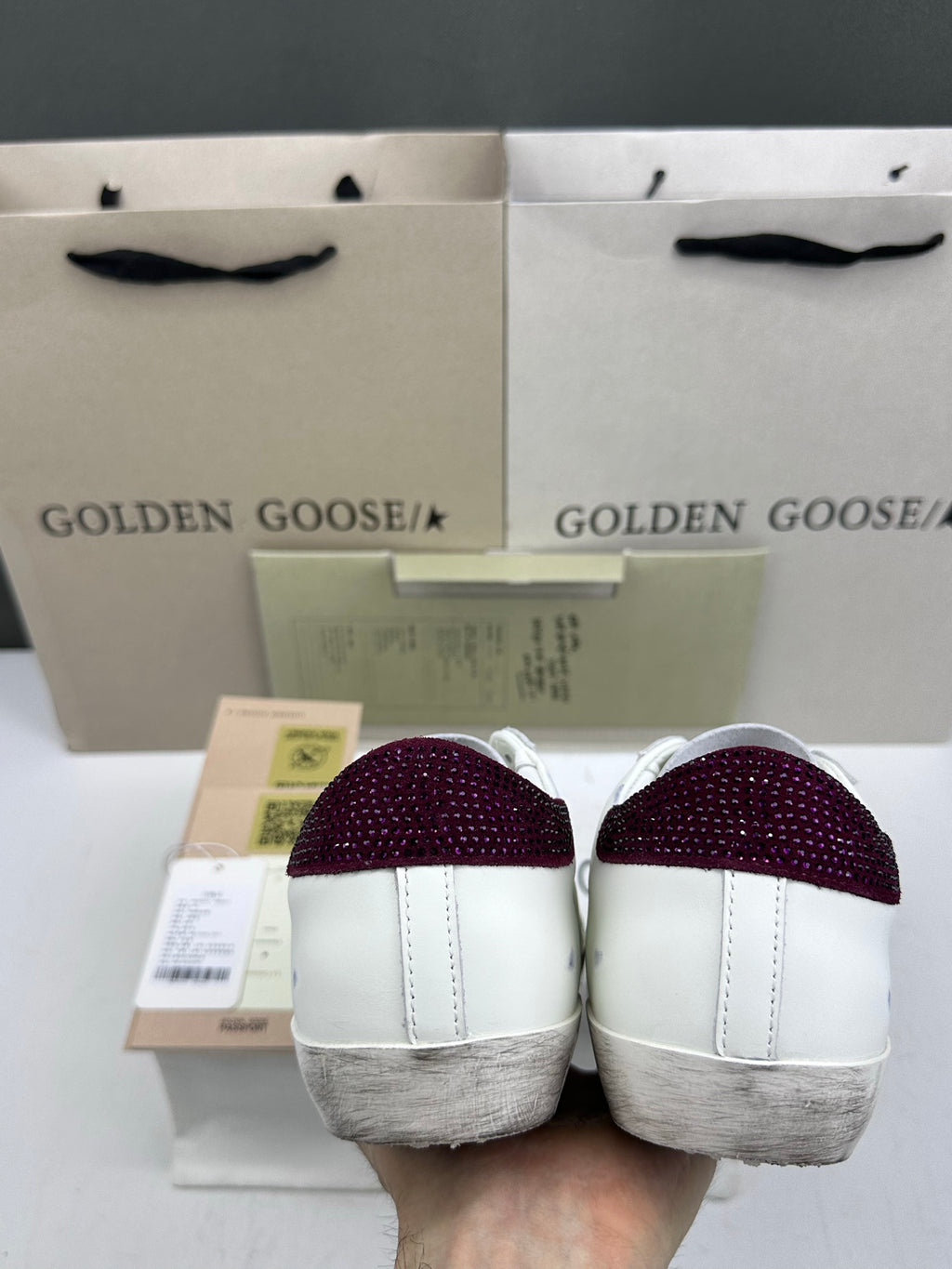 Golden Goose Super-Star 'Burgundy Swarovski Crystals Star & Heel Tab'