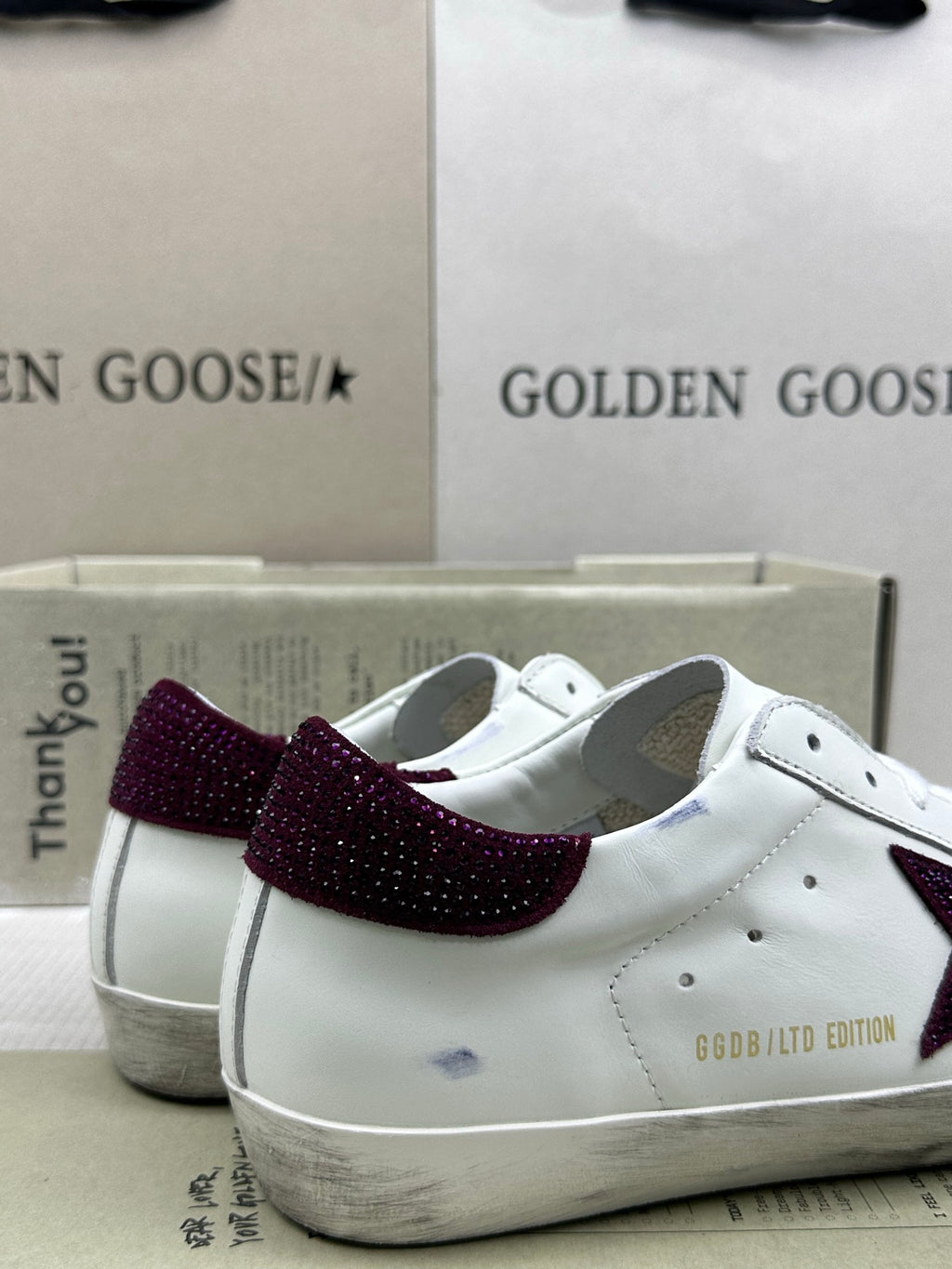 Golden Goose Super-Star 'Burgundy Swarovski Crystals Star & Heel Tab'