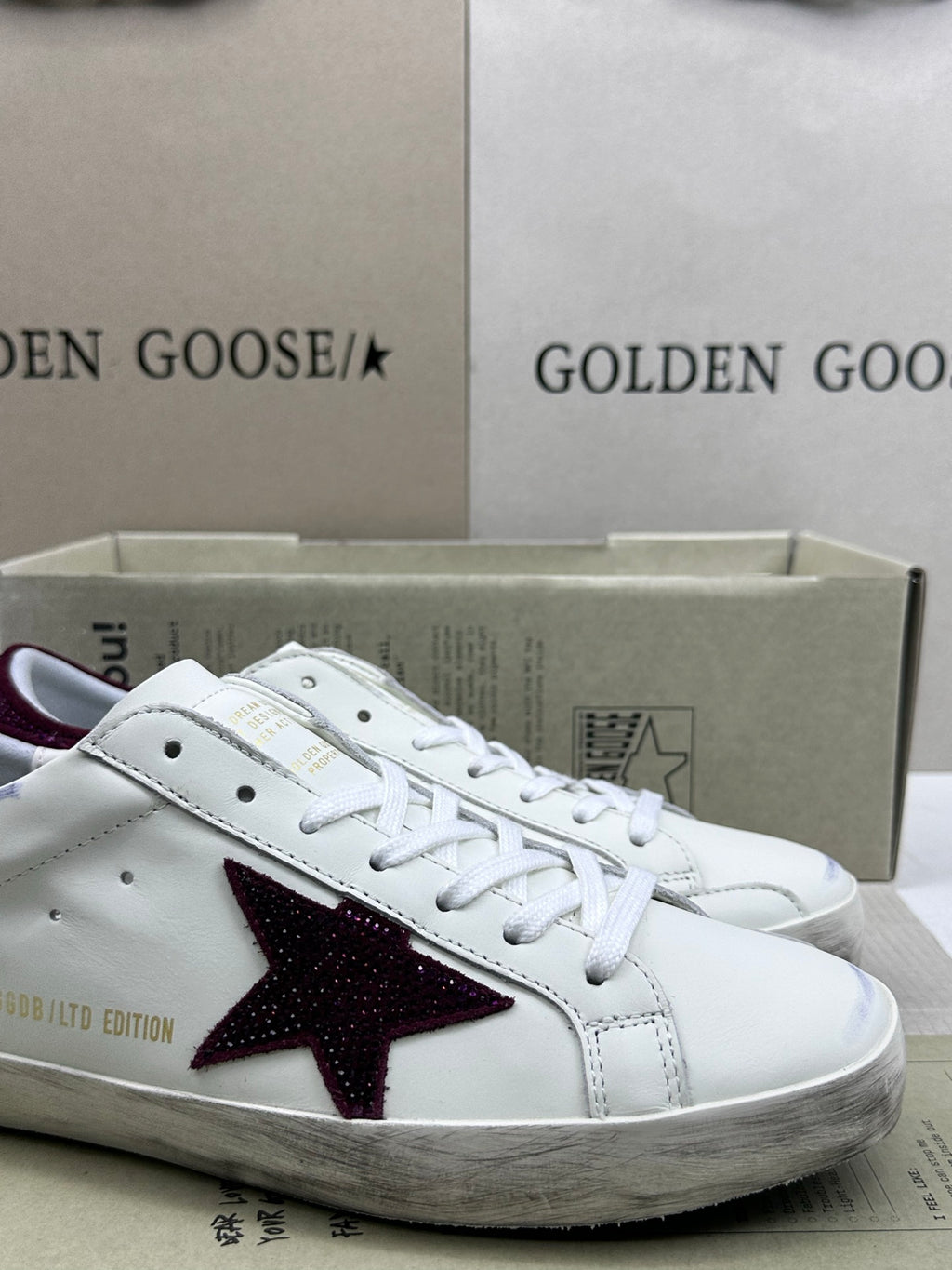 Golden Goose Super-Star 'Burgundy Swarovski Crystals Star & Heel Tab'