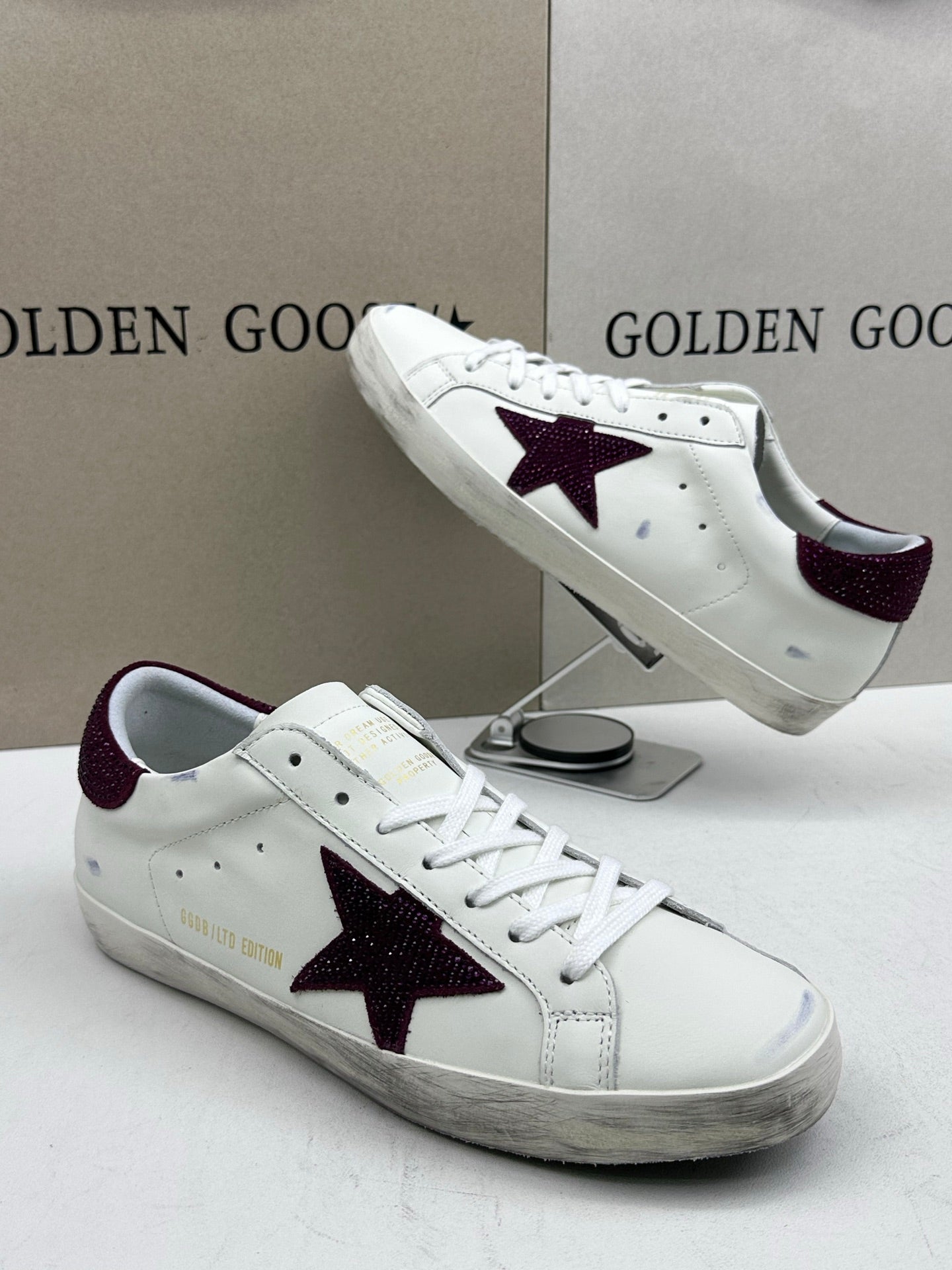 Golden Goose Super-Star 'Burgundy Swarovski Crystals Star & Heel Tab'