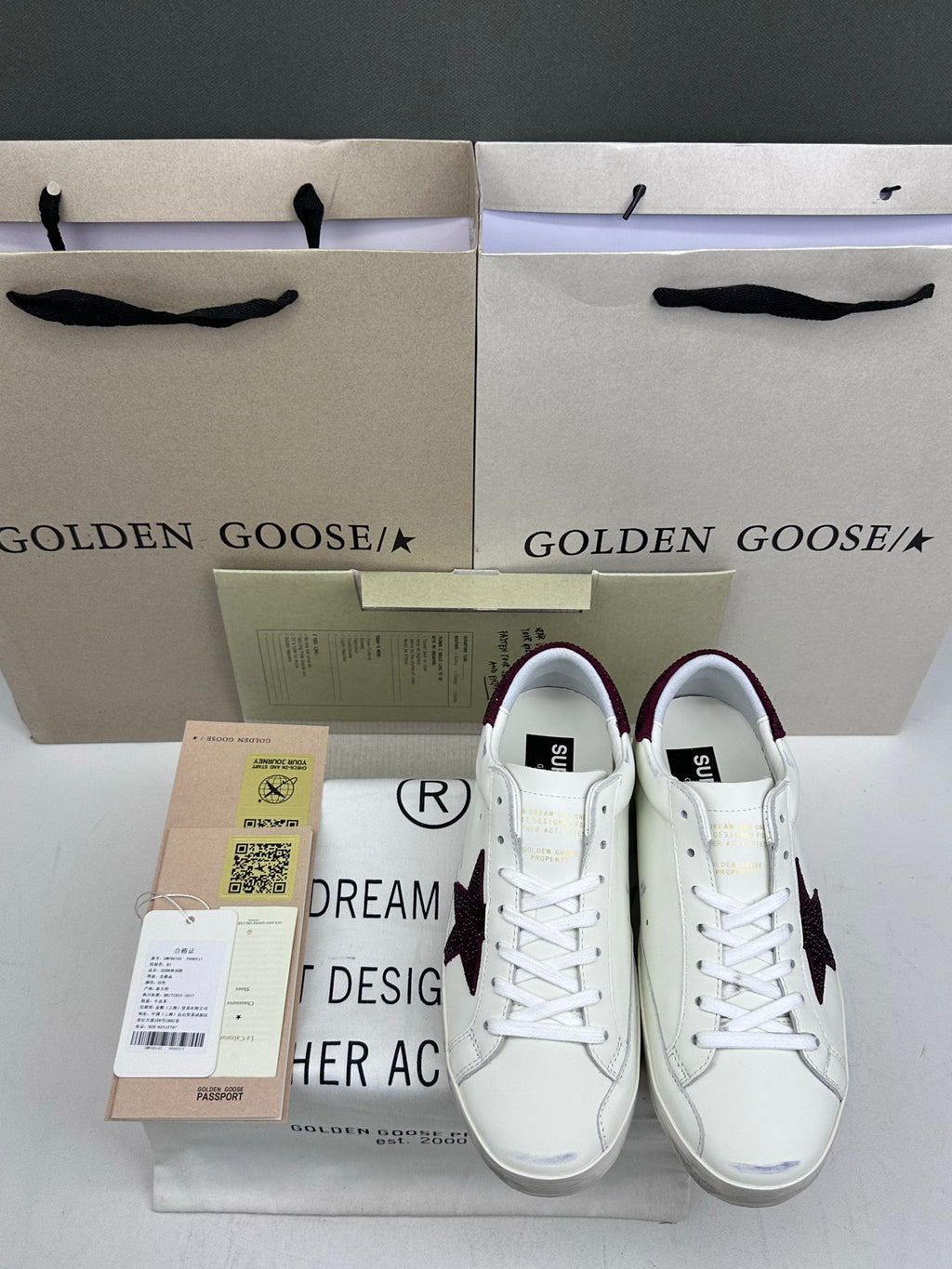 Golden Goose Super-Star 'Burgundy Swarovski Crystals Star & Heel Tab'