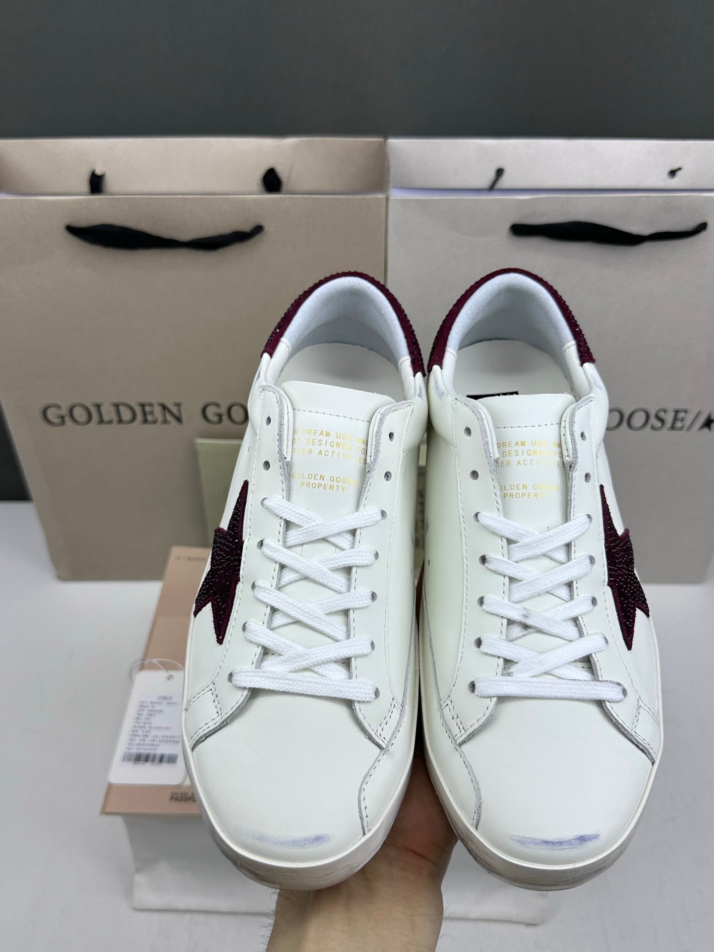 Golden Goose Super-Star 'Burgundy Swarovski Crystals Star & Heel Tab'