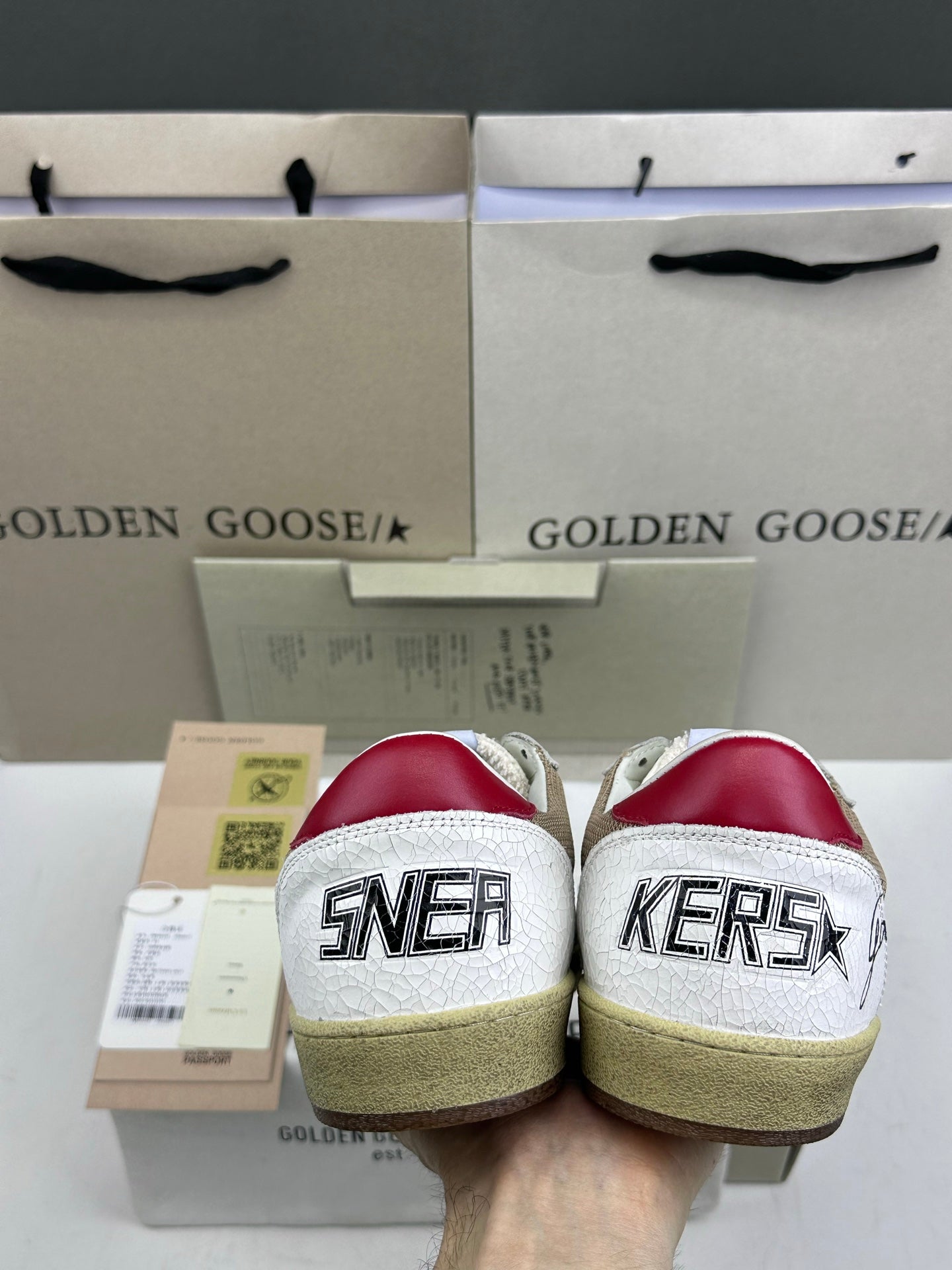 Golden Goose Ball-Star 'Brown Mesh Silver Star/Red Heel Tab'