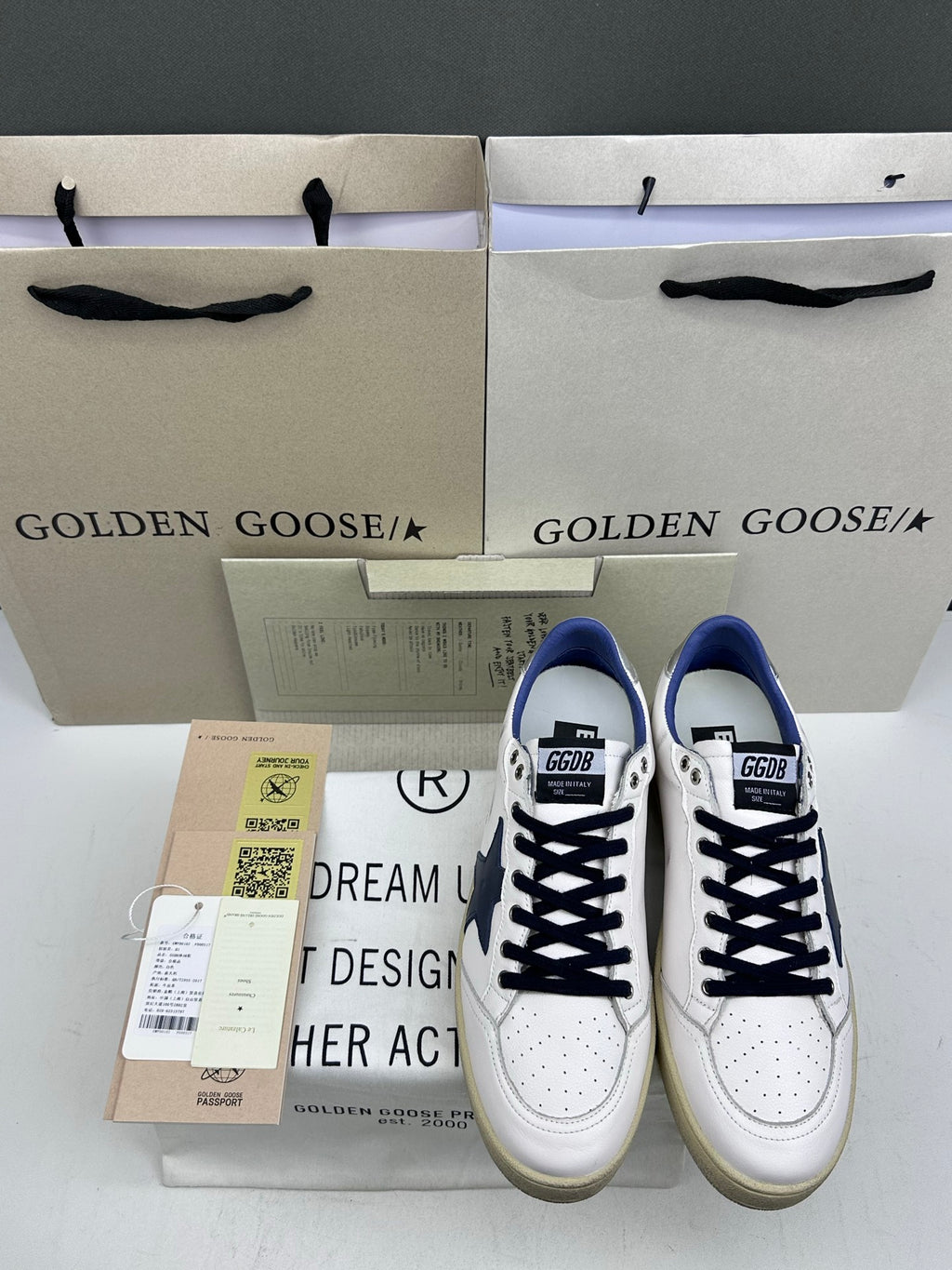 Golden Goose Ball-Star 'Dark Blue Leather Star/Silver Heel Tab'