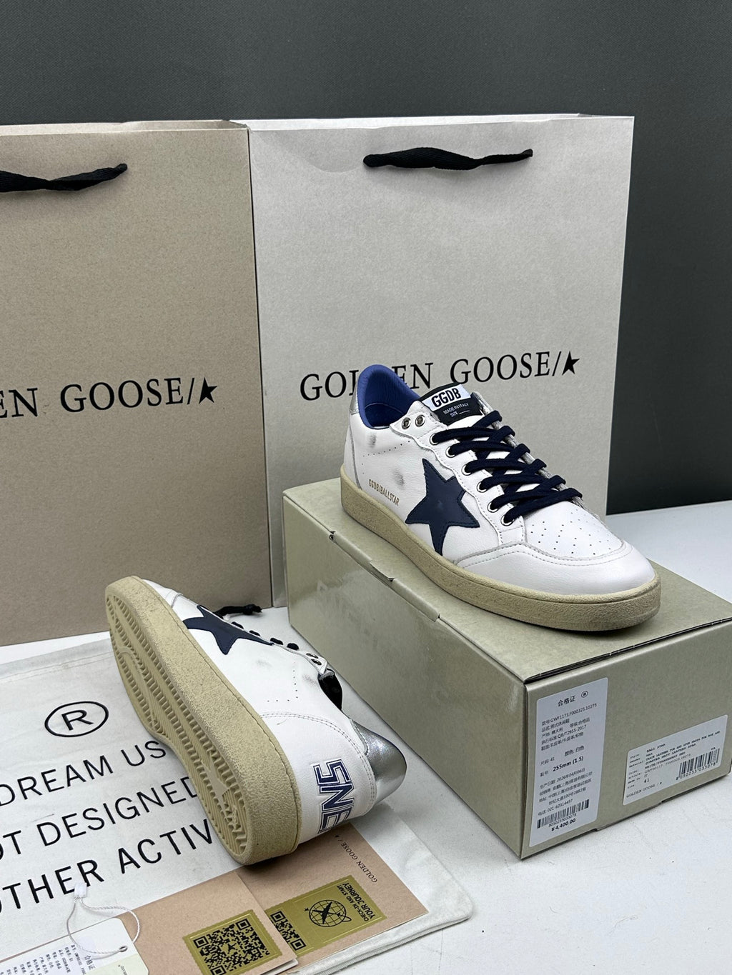 Golden Goose Ball-Star 'Dark Blue Leather Star/Silver Heel Tab'