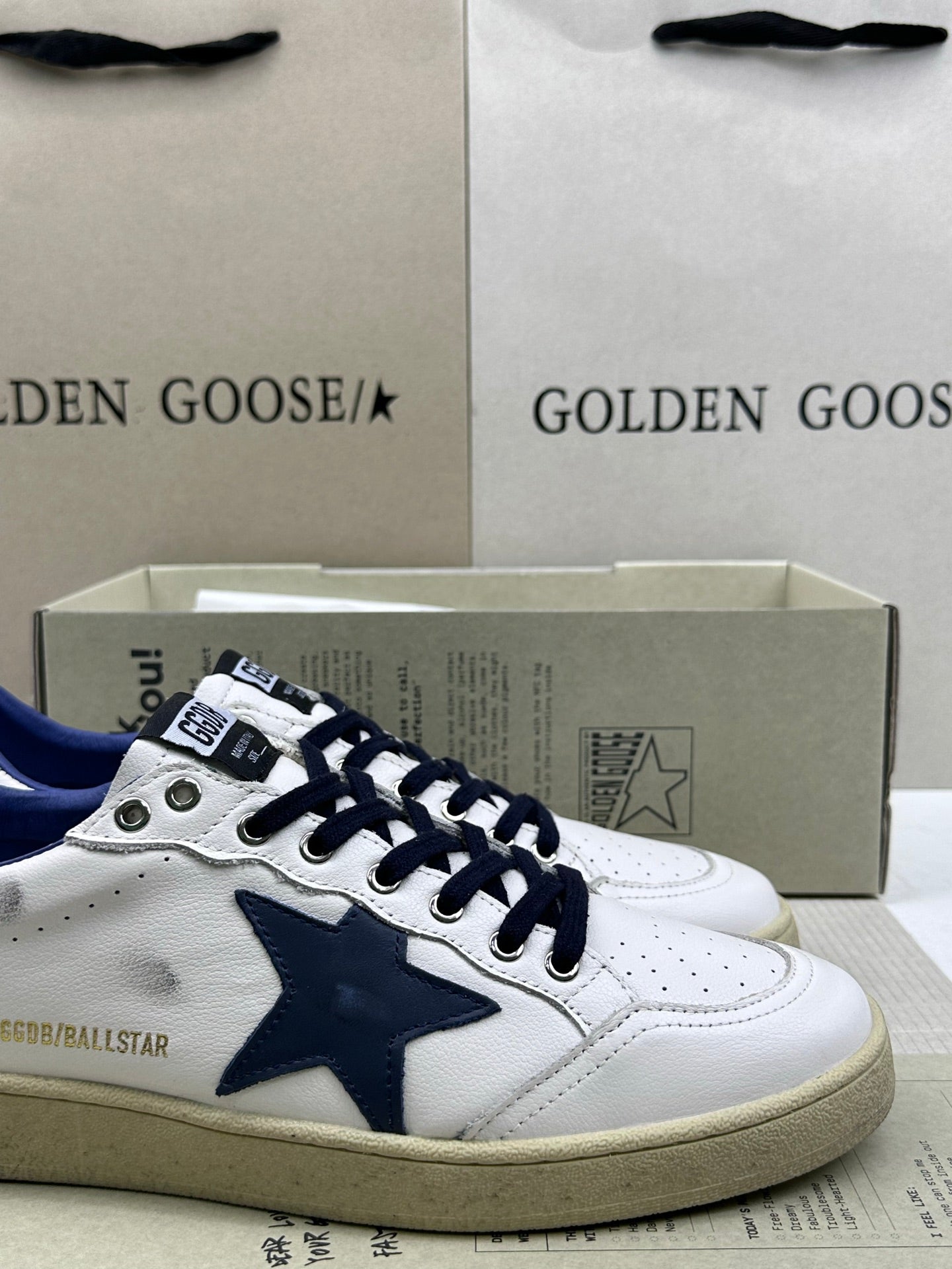 Golden Goose Ball-Star 'Dark Blue Leather Star/Silver Heel Tab'