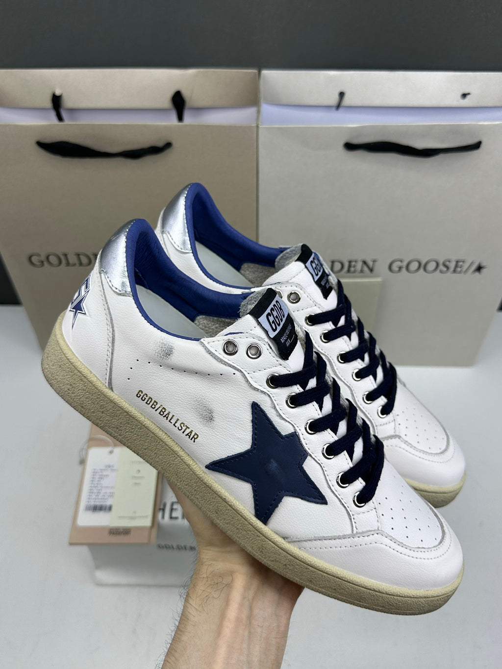 Golden Goose Ball-Star 'Dark Blue Leather Star/Silver Heel Tab'
