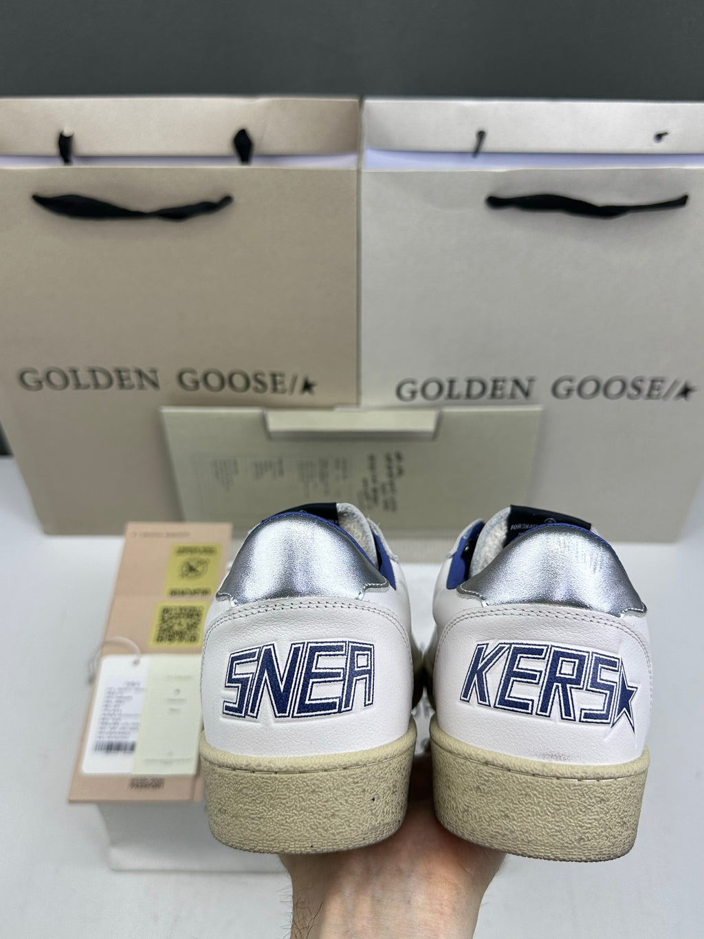 Golden Goose Ball-Star 'Dark Blue Leather Star/Silver Heel Tab'