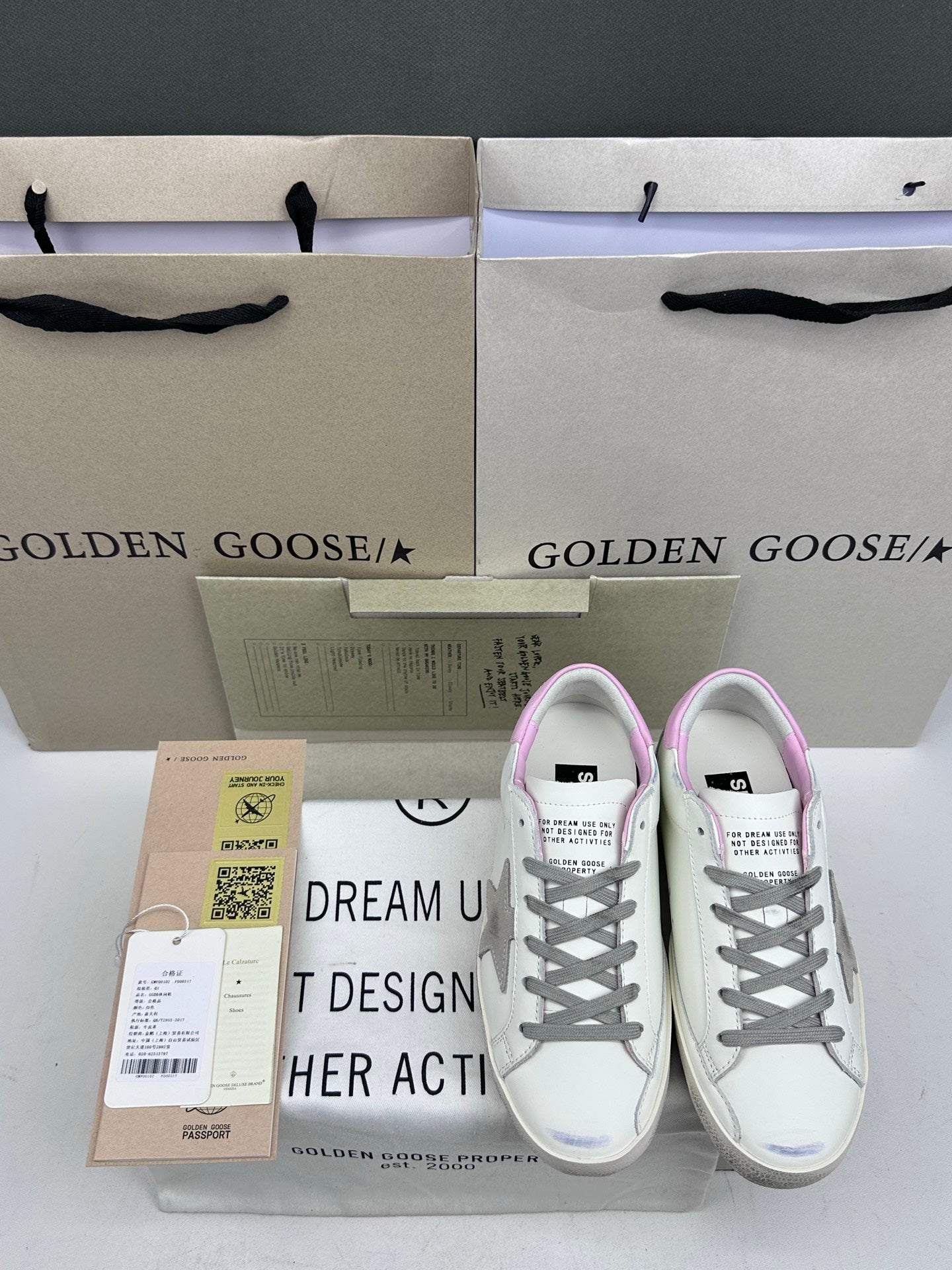 Golden Goose Super-Star 'Grey Suede Star/Pink Leather Heel Tab'