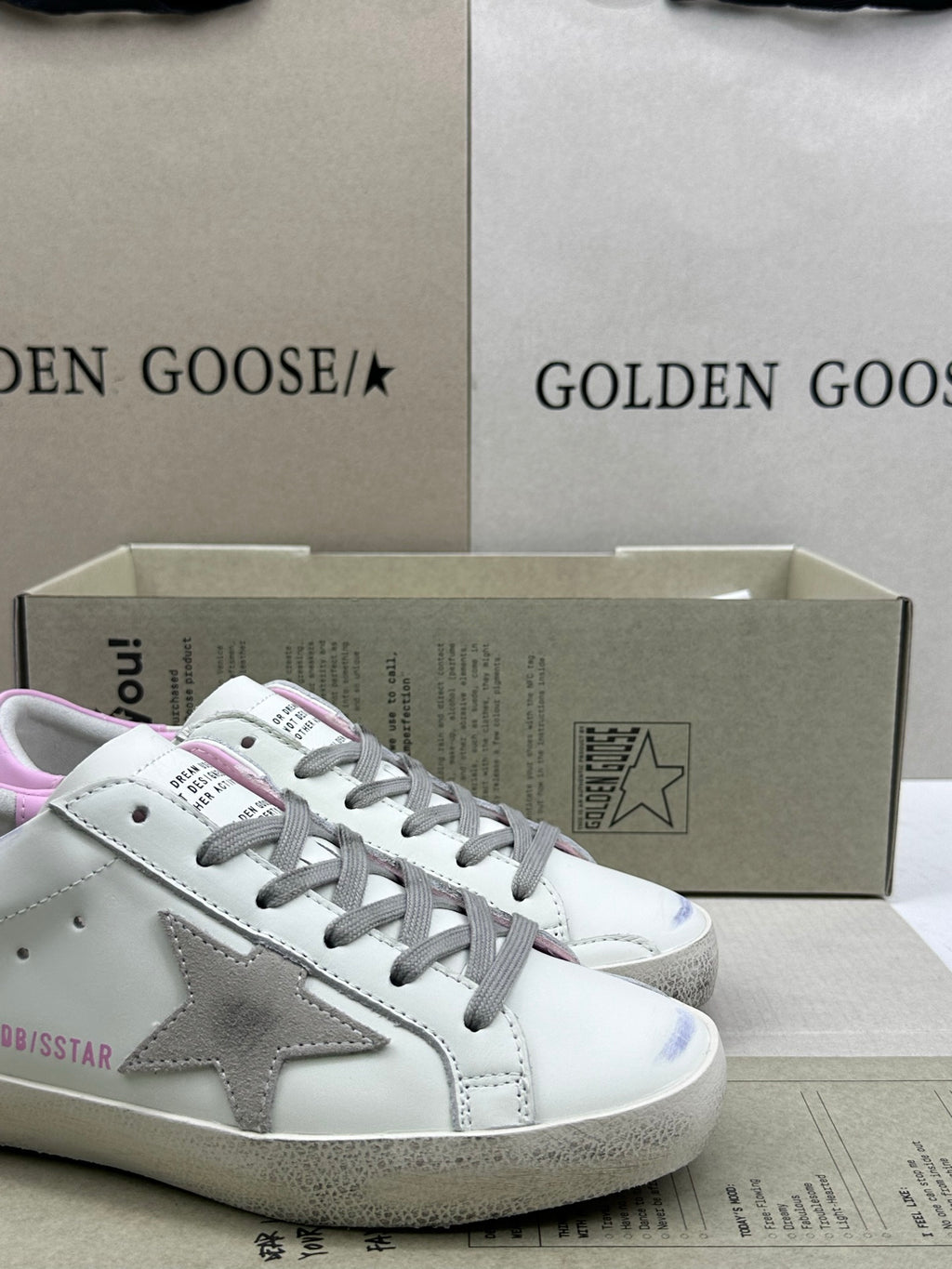 Golden Goose Super-Star 'Grey Suede Star/Pink Leather Heel Tab'