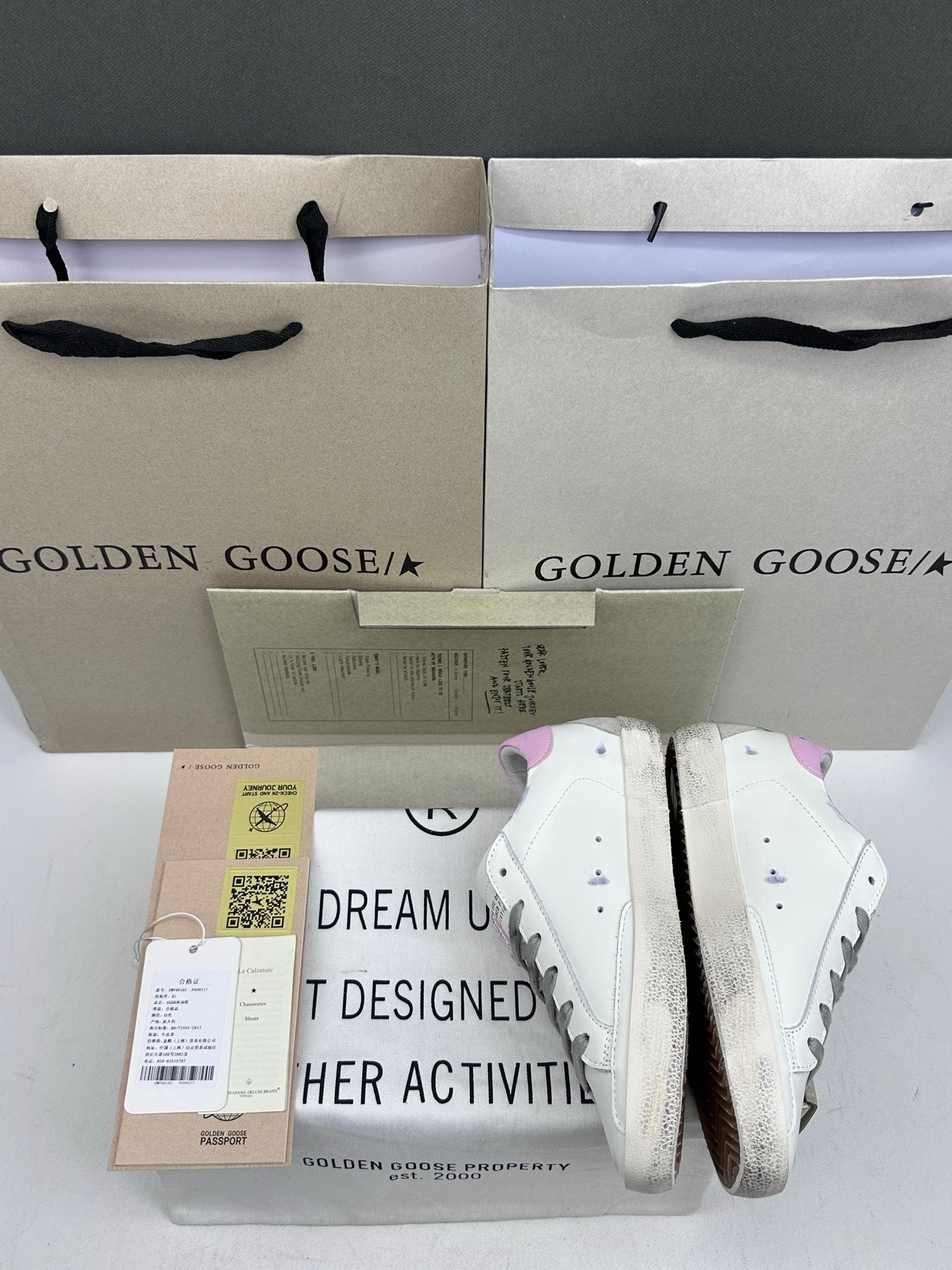 Golden Goose Super-Star 'Grey Suede Star/Pink Leather Heel Tab'