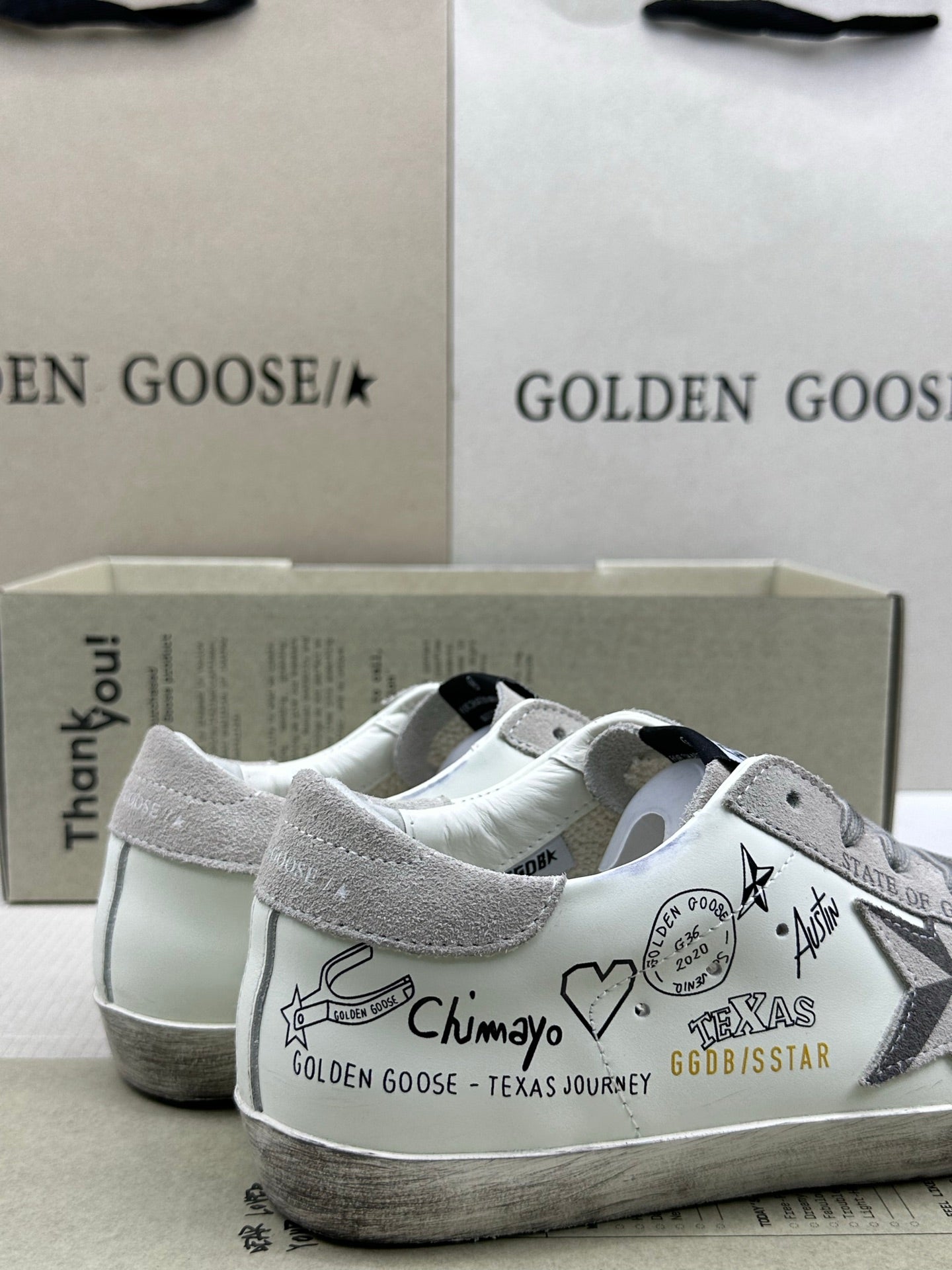 Golden Goose Super-Star 'Texas Journey Grey Suede Star & Heel Tab'