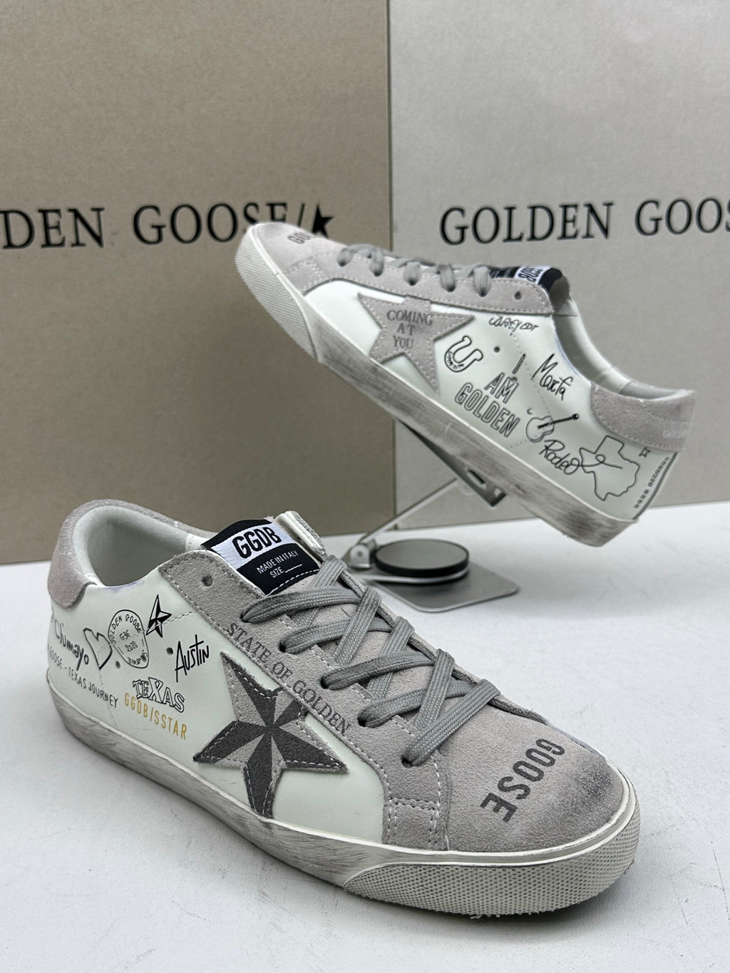 Golden Goose Super-Star 'Texas Journey Grey Suede Star & Heel Tab'