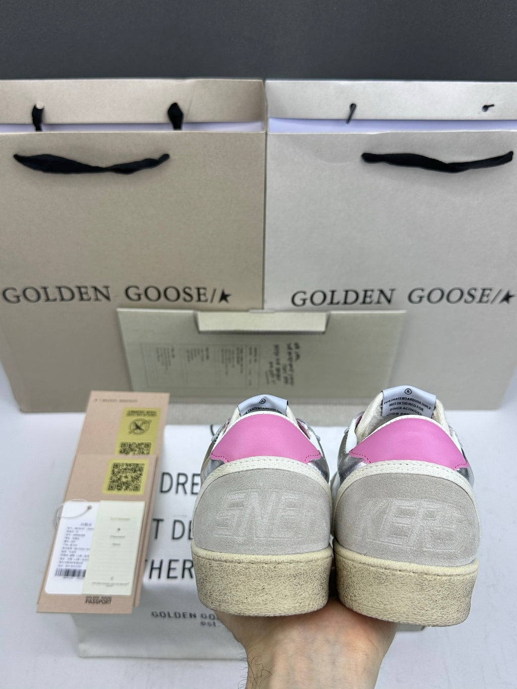 Golden Goose Ball-Star 'Silver Red Suede Star/Pink Heel Tab'