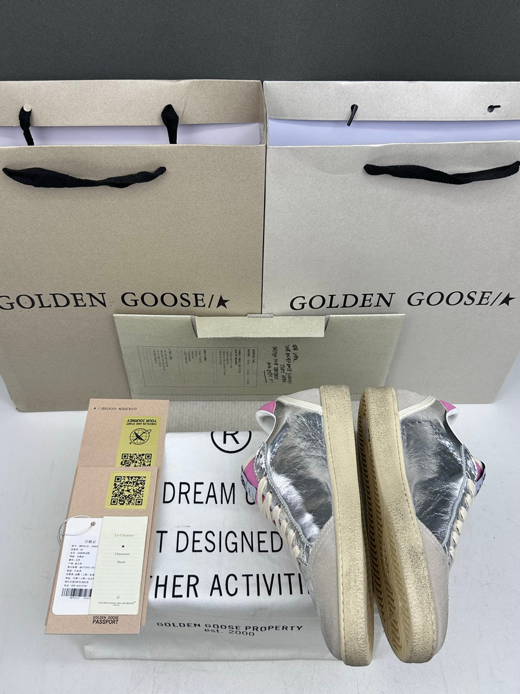 Golden Goose Ball-Star 'Silver Red Suede Star/Pink Heel Tab'