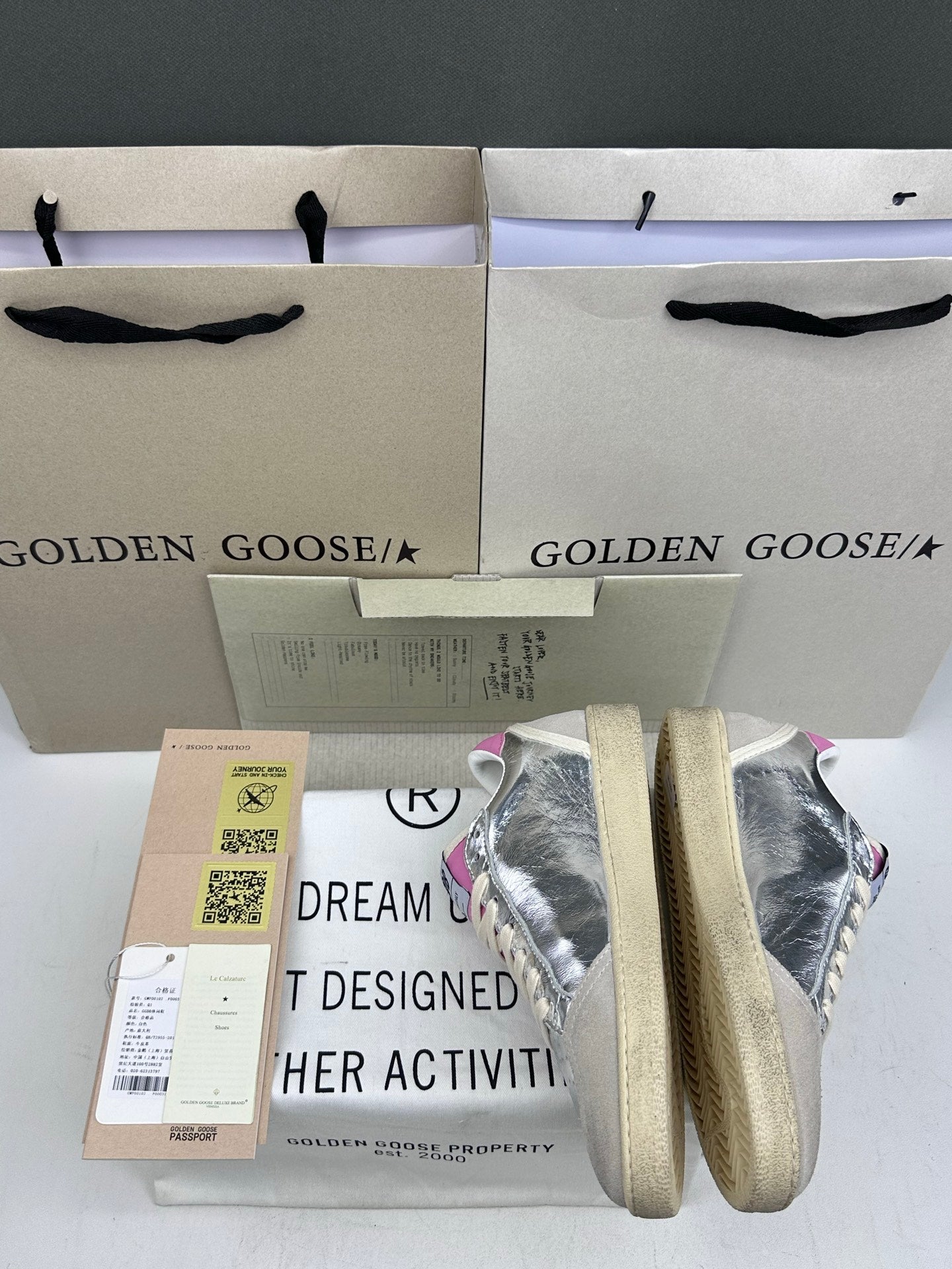 Golden Goose Ball-Star 'Silver Red Suede Star/Pink Heel Tab'