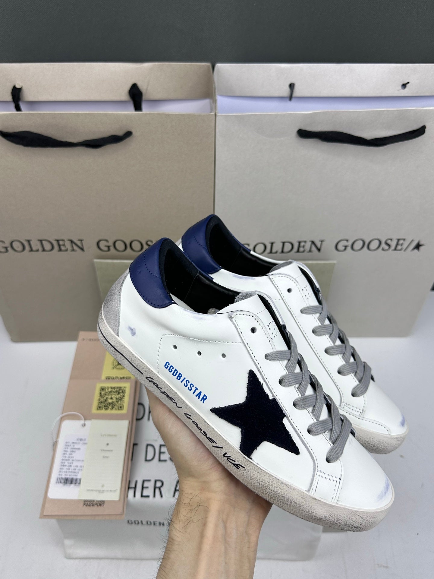 Golden Goose Super-Star 'Black Suede Star/Blue Heel Tab'